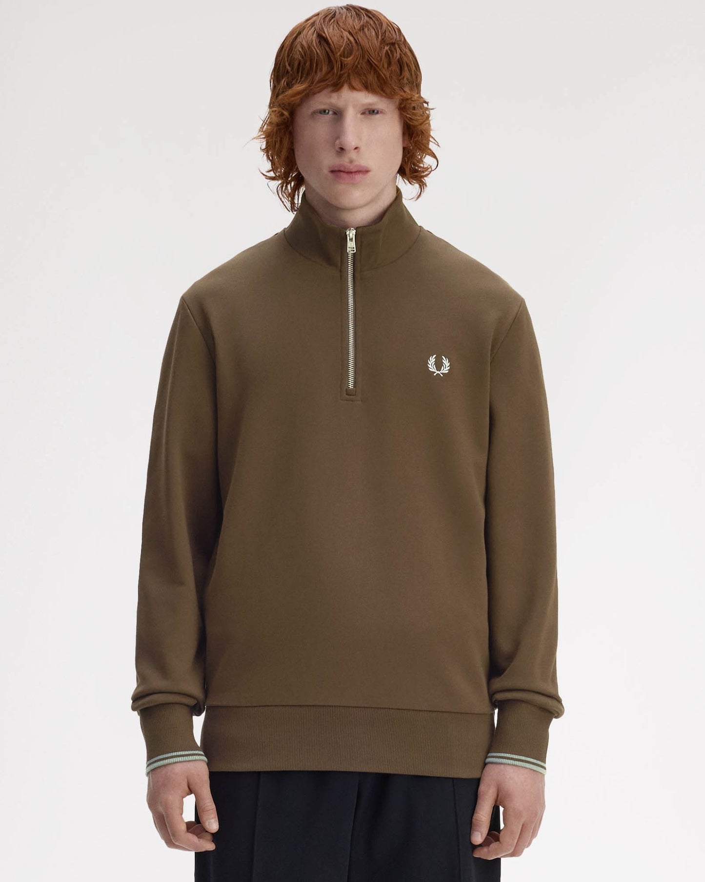 Fred Perry Mens Half Zip Sweatshirt - Burnt Tobacco/Stockport Blue 49A