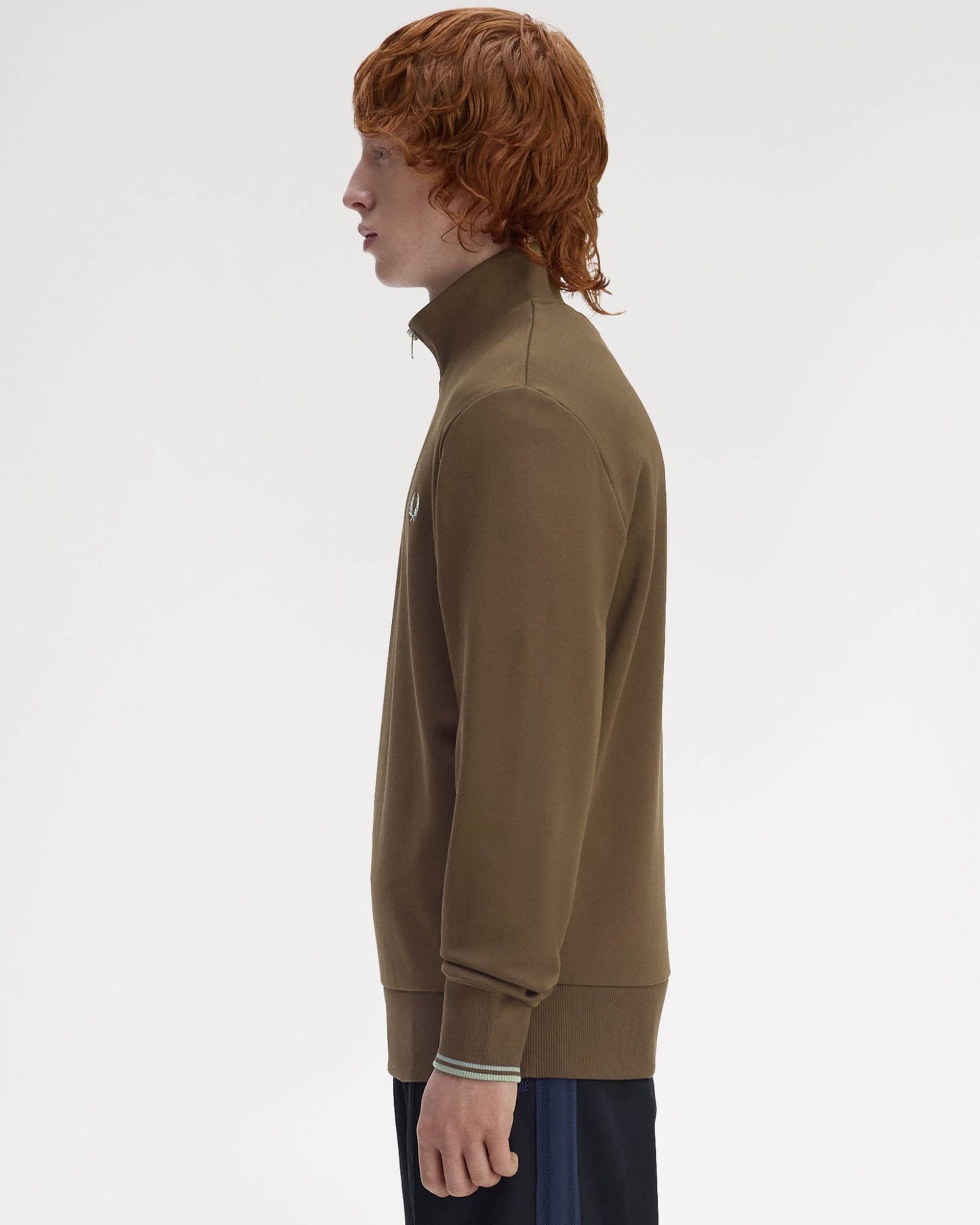 Fred Perry Mens Half Zip Sweatshirt - Burnt Tobacco/Stockport Blue 49A
