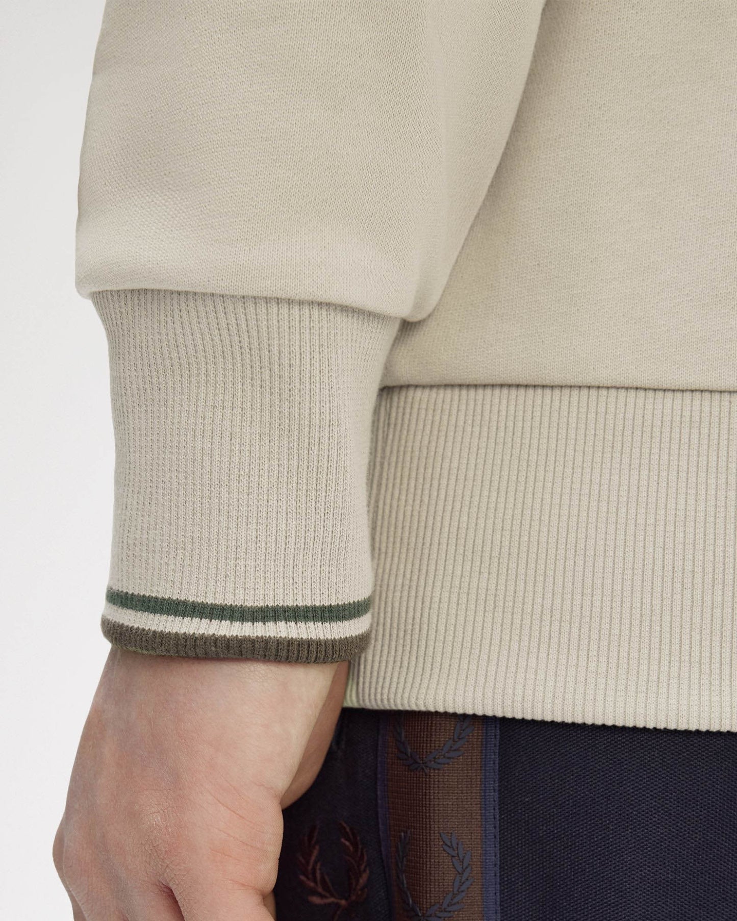 Fred Perry Mens Half Zip Sweatshirt - Warm Oat/Court Green/Burnt Tobacco 50A