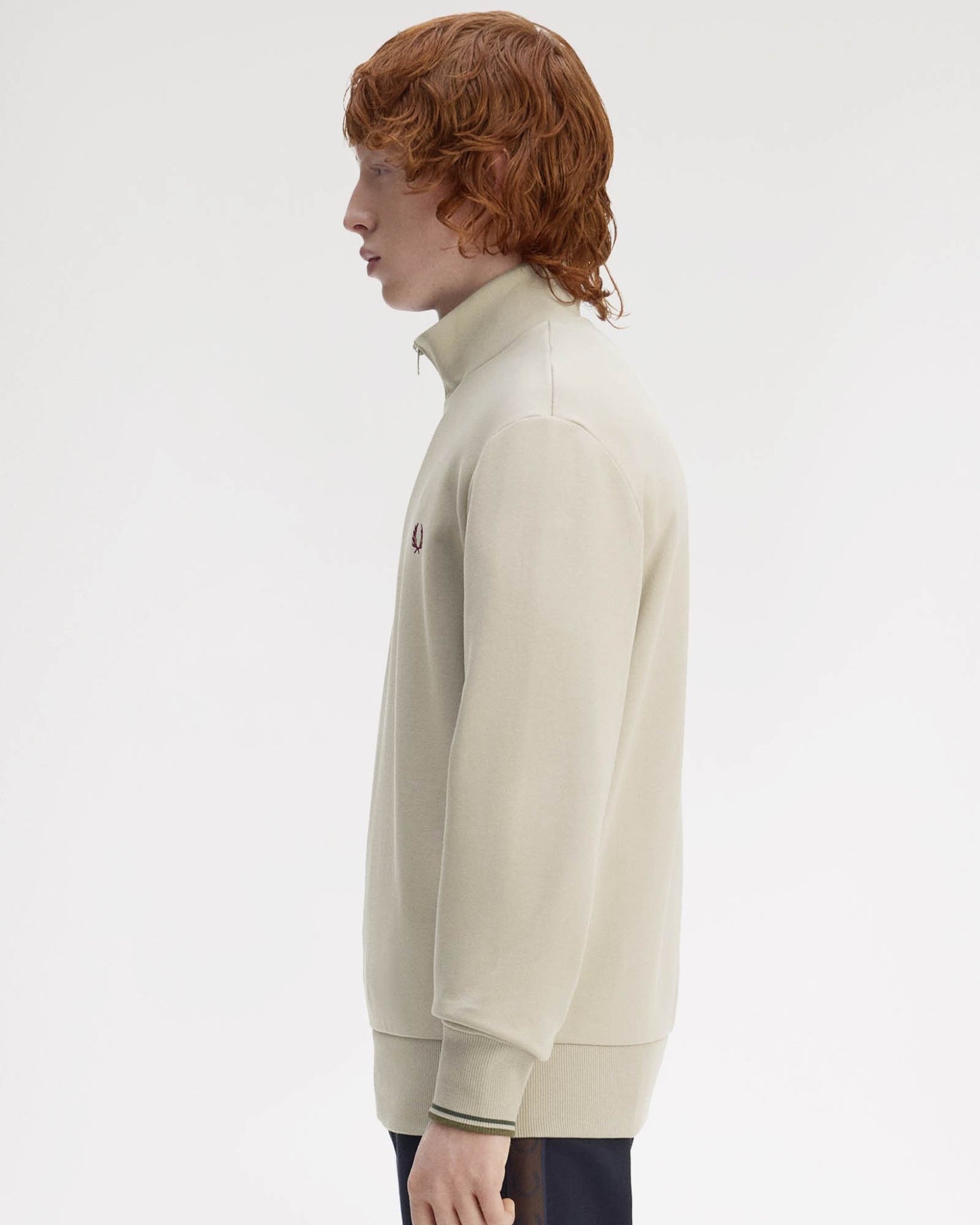 Fred Perry Mens Half Zip Sweatshirt - Warm Oat/Court Green/Burnt Tobacco 50A