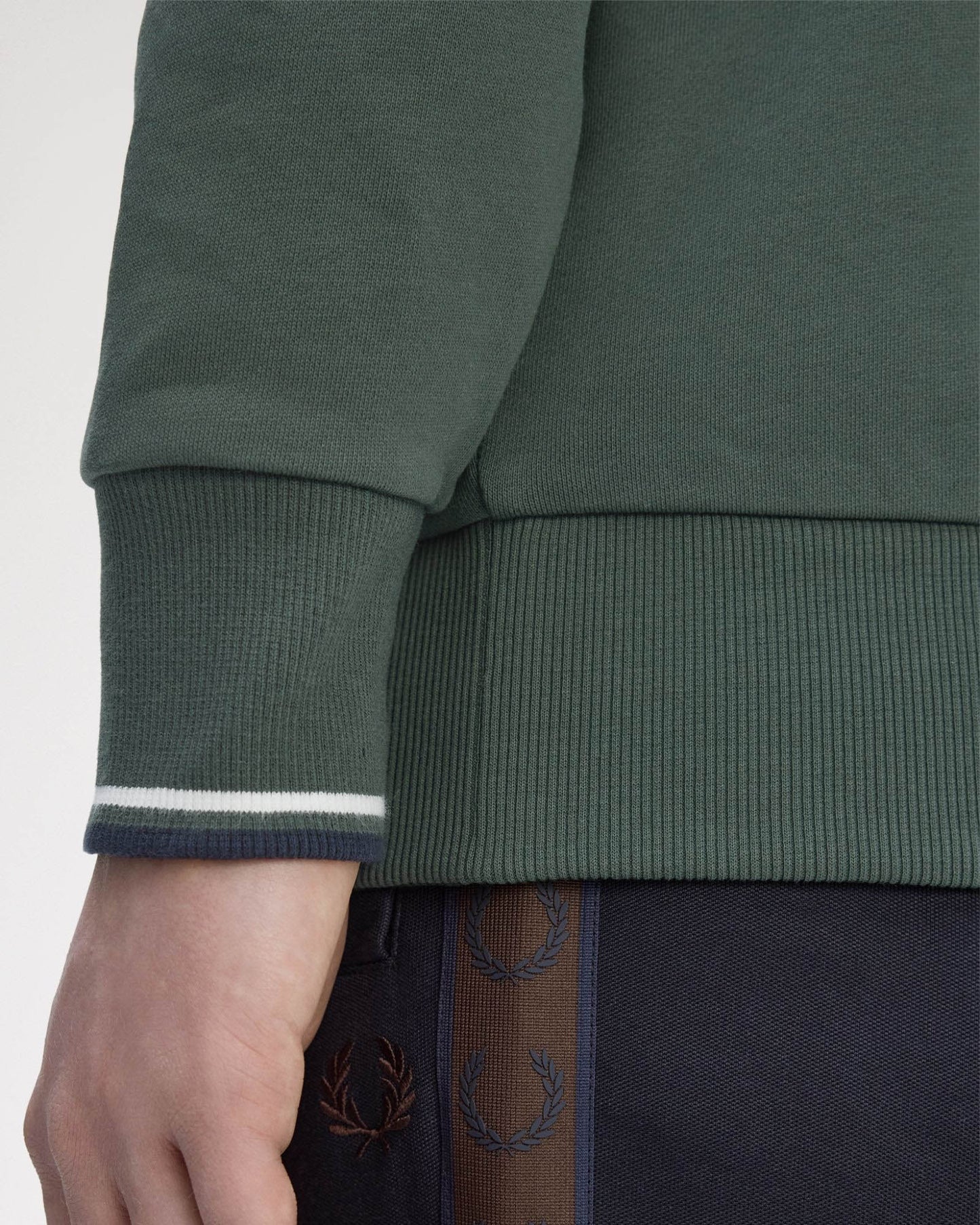 Fred Perry Mens Half Zip Sweatshirt - Court Green/Snow White/Navy 53A