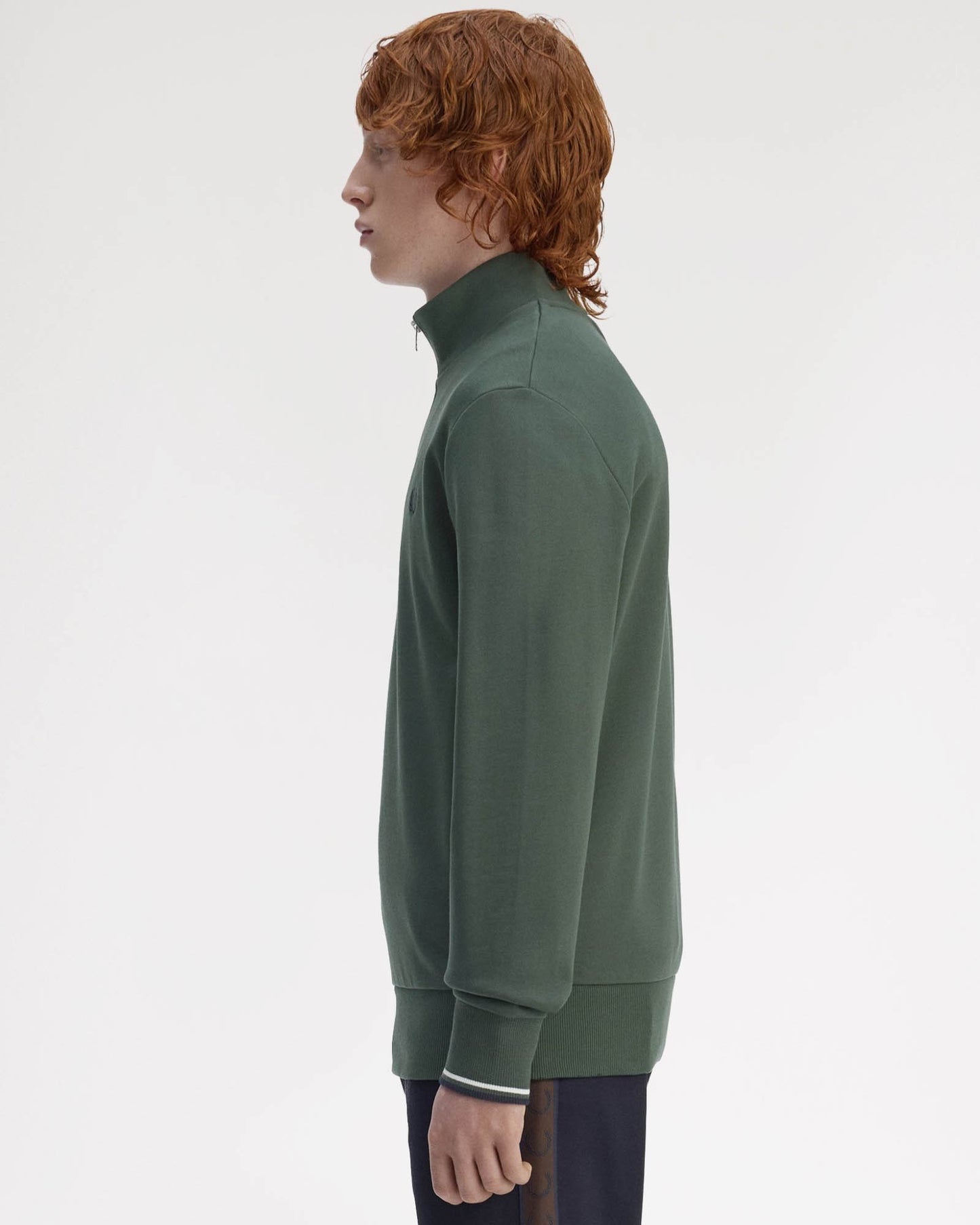 Fred Perry Mens Half Zip Sweatshirt - Court Green/Snow White/Navy 53A