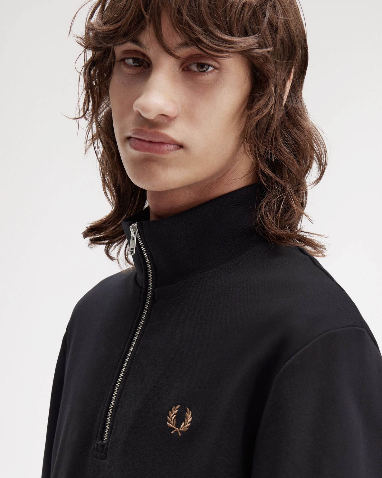 Fred Perry Mens Half Zip Sweatshirt - Black/Shaded Stone/Shaded Stone S77