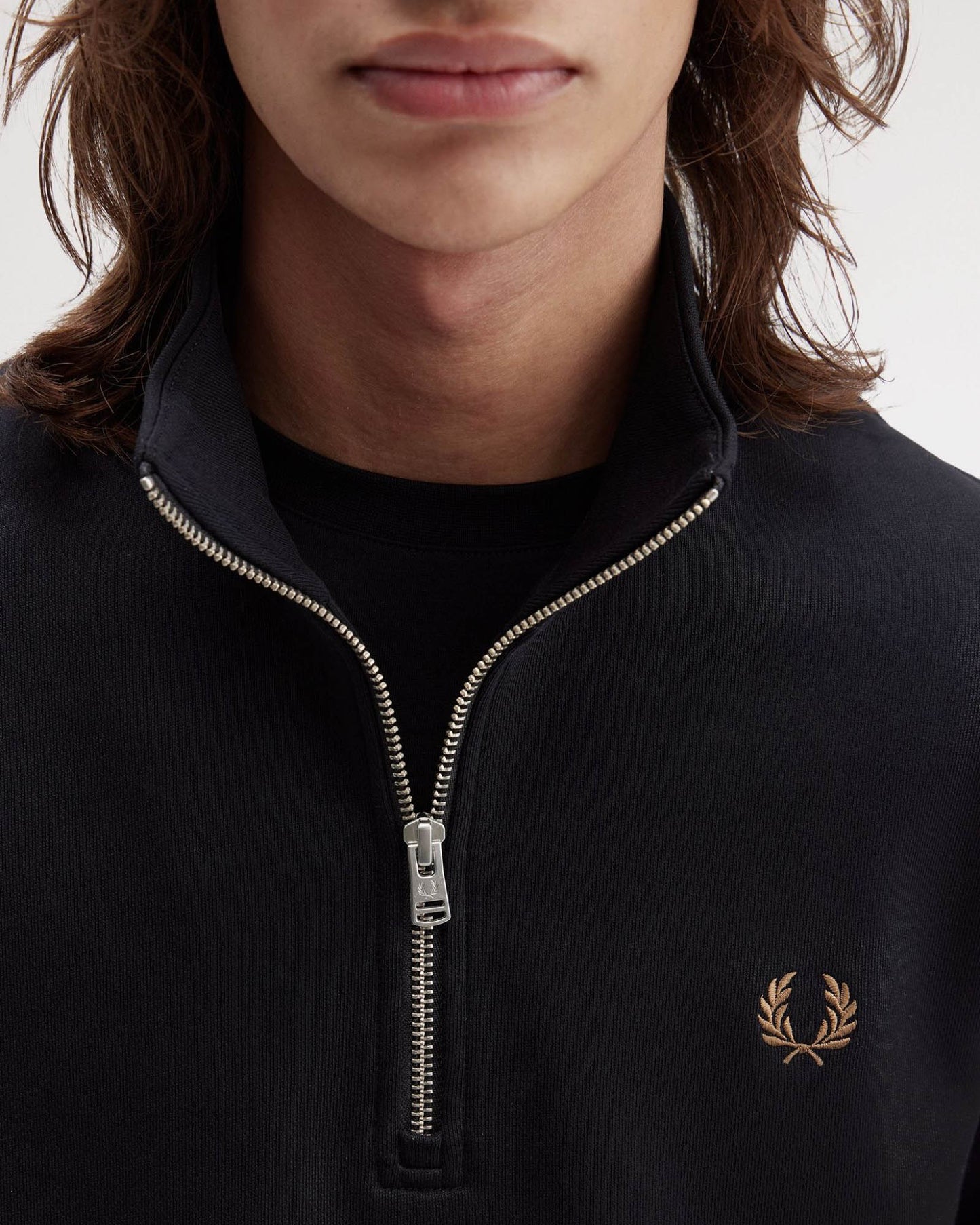 Fred Perry Mens Half Zip Sweatshirt - Black/Shaded Stone/Shaded Stone S77