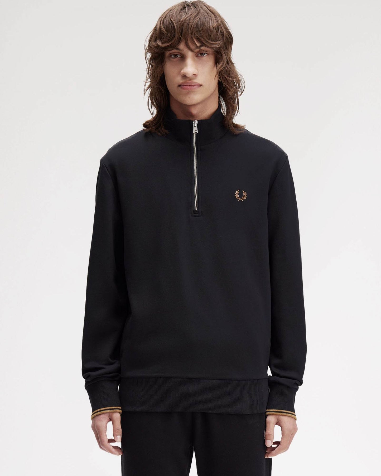 Fred Perry Mens Half Zip Sweatshirt - Black/Shaded Stone/Shaded Stone S77