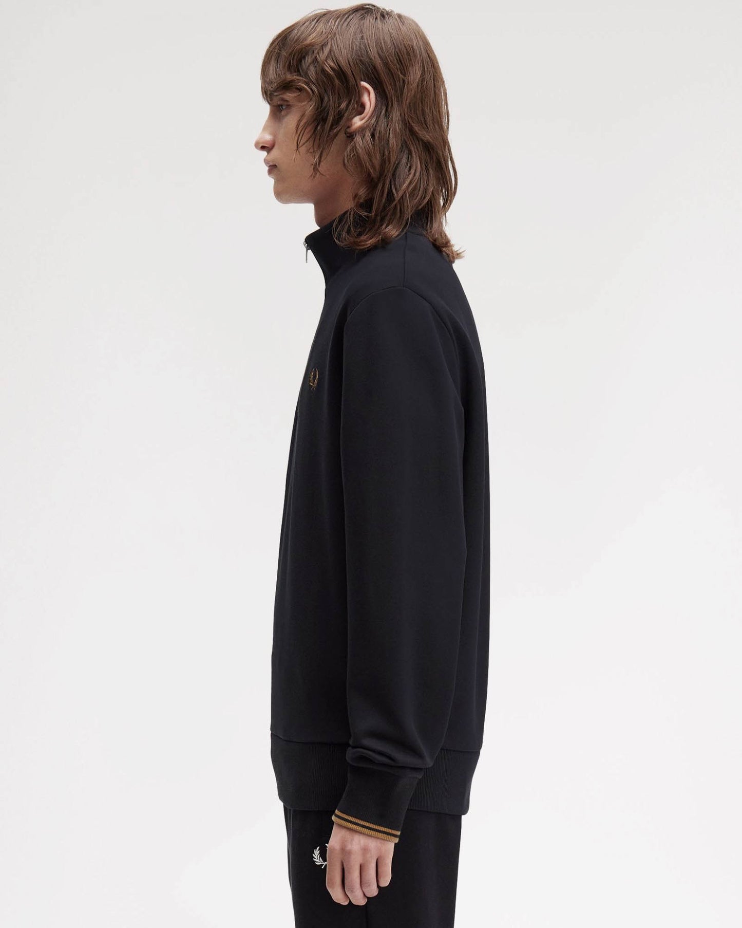 Fred Perry Mens Half Zip Sweatshirt - Black/Shaded Stone/Shaded Stone S77