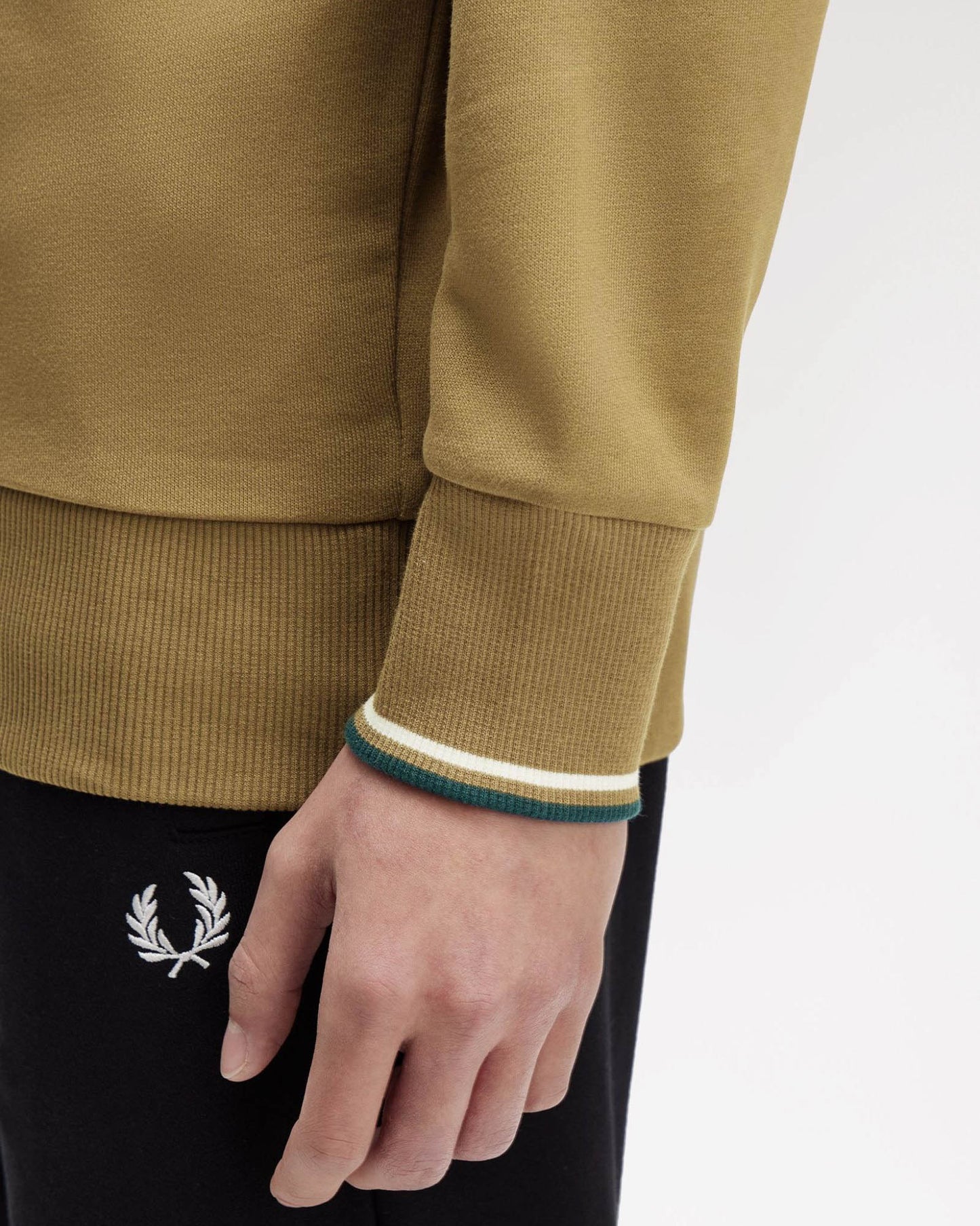 Fred Perry Mens Half Zip Sweatshirt - Shaded Stone/Ecru/Dark Petrol Z60