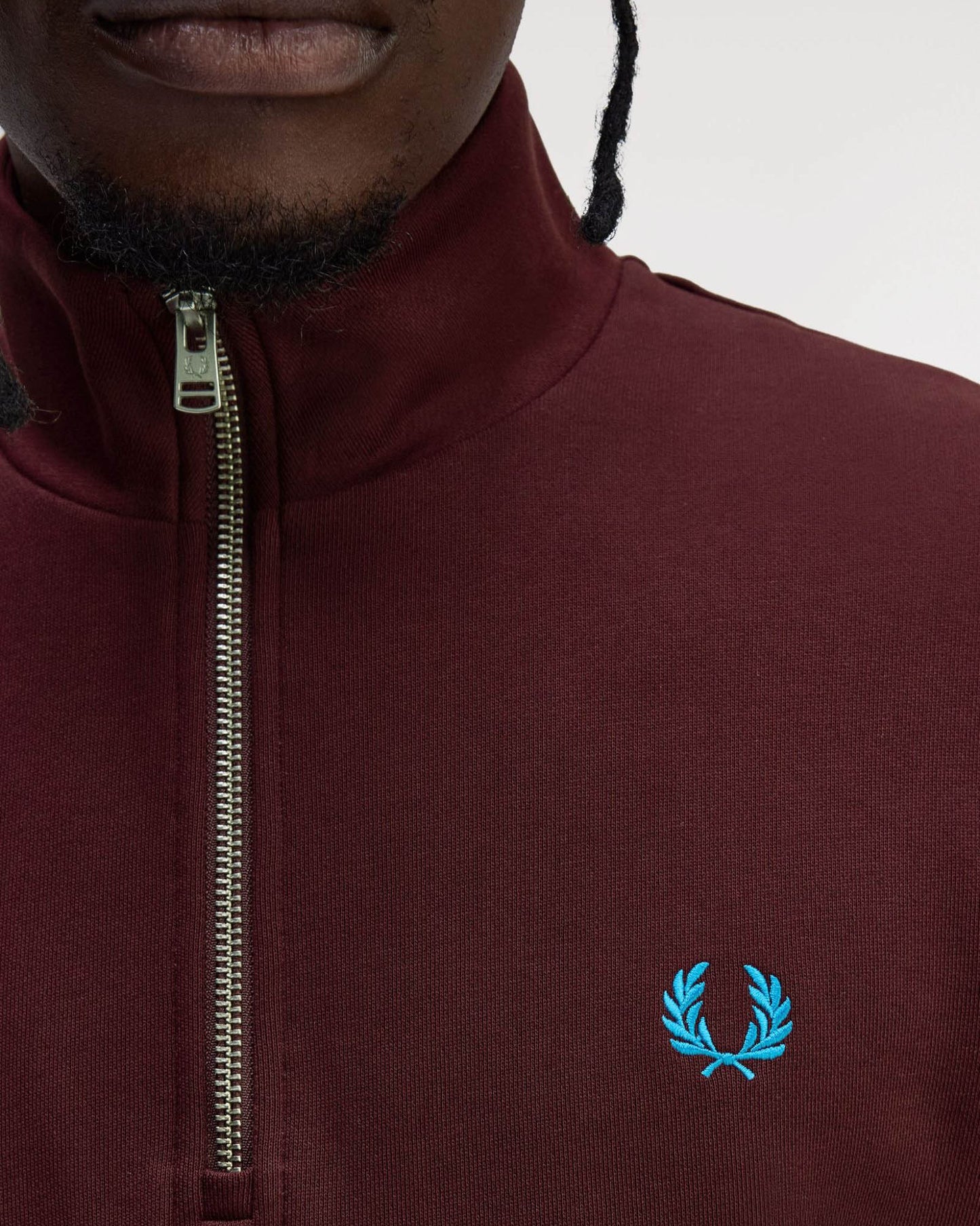 Fred Perry Mens Half Zip Sweatshirt - Oxblood/Ecru/Court Blue Z63