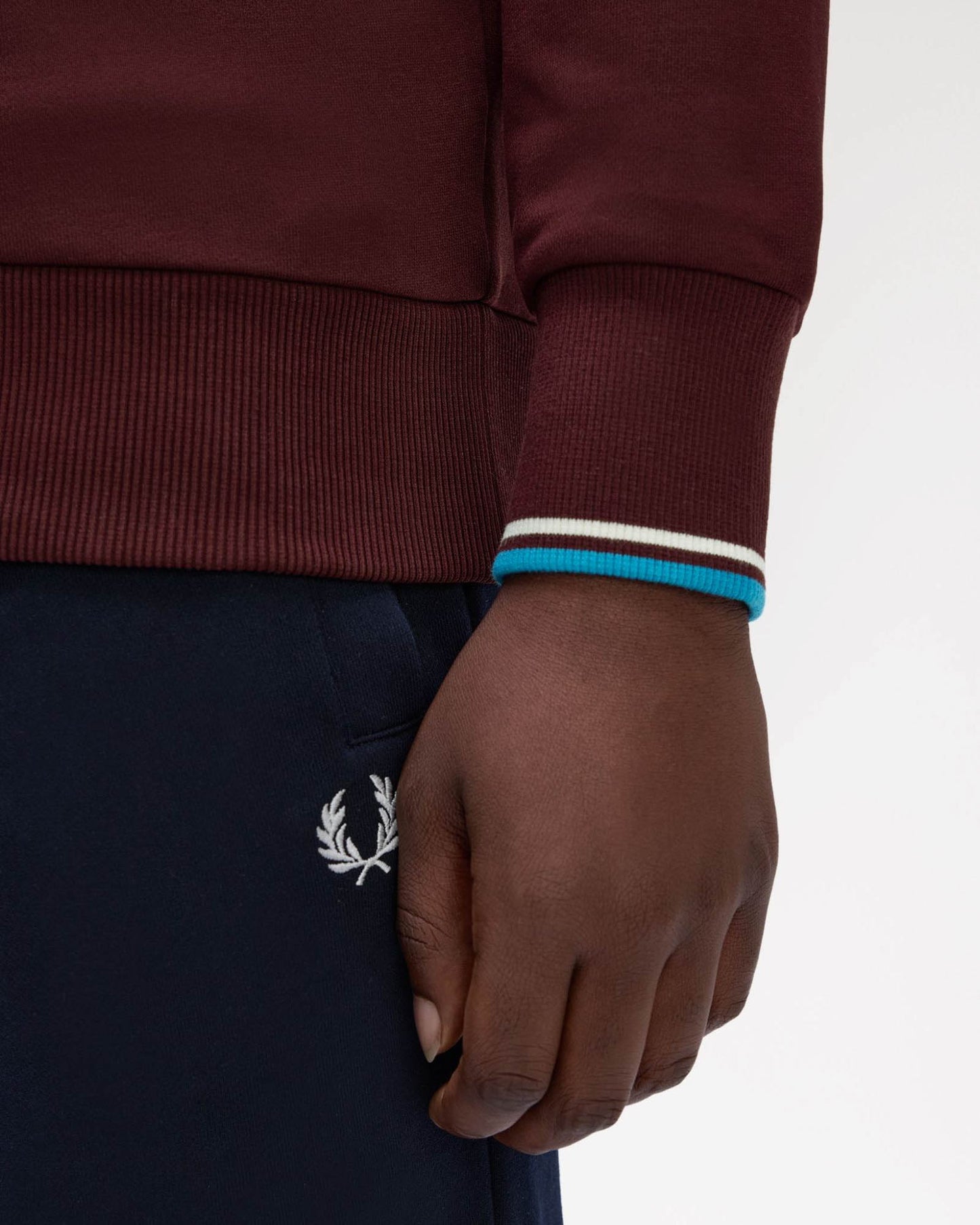 Fred Perry Mens Half Zip Sweatshirt - Oxblood/Ecru/Court Blue Z63