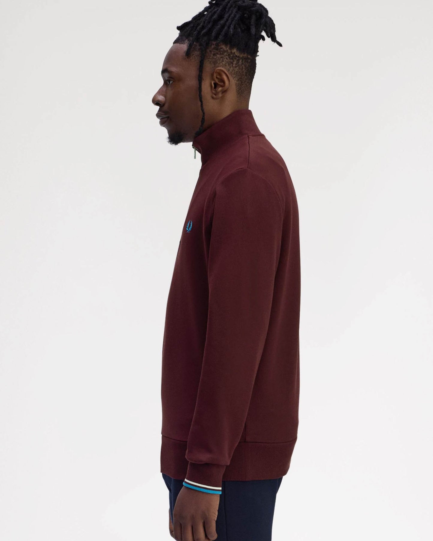 Fred Perry Mens Half Zip Sweatshirt - Oxblood/Ecru/Court Blue Z63