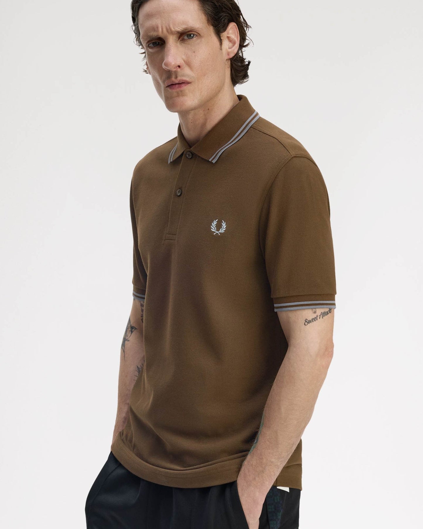 Fred Perry Mens Twin Tipped Signature Polo Shirt - Burnt Tobacco/Stockport Blue 49A