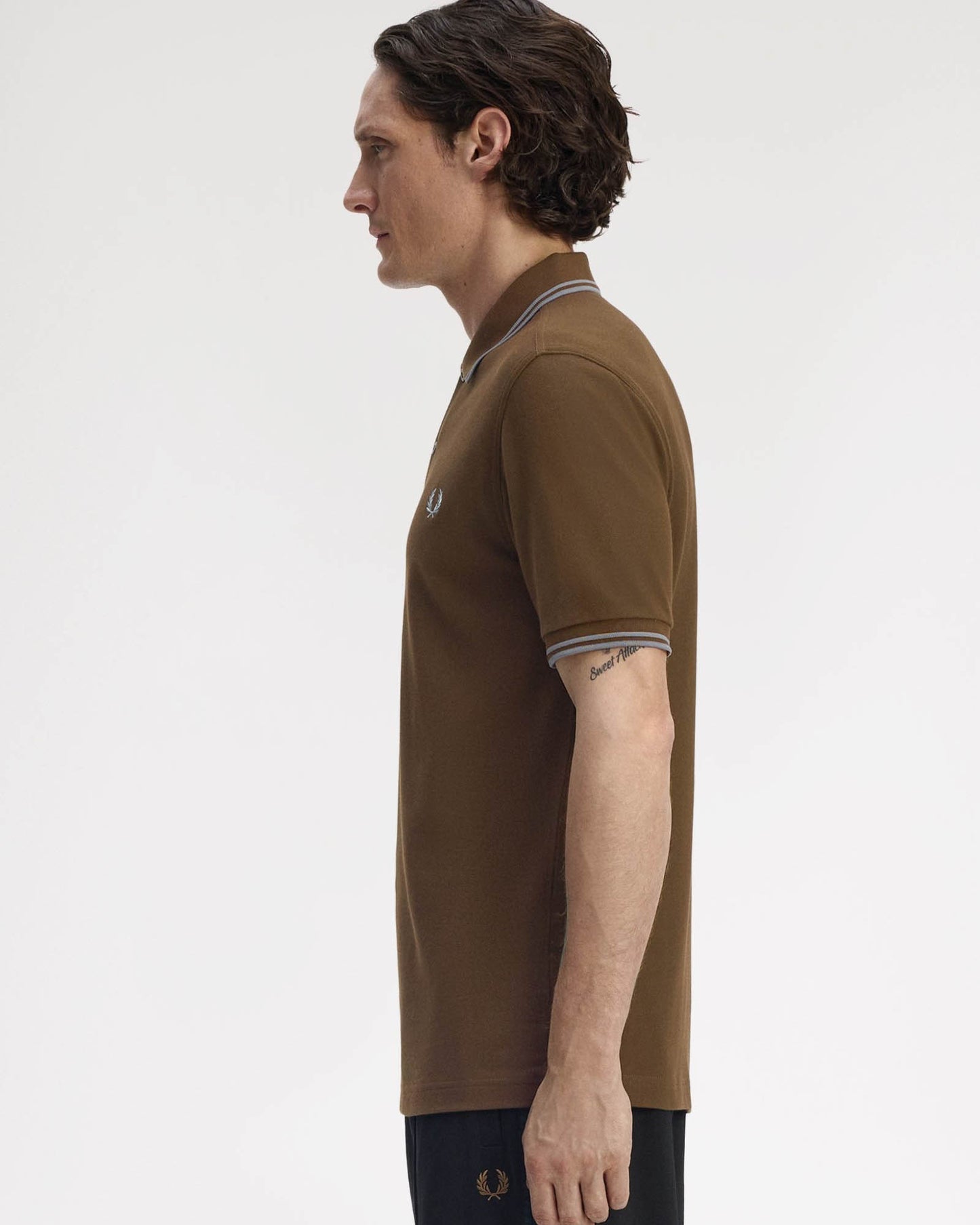 Fred Perry Mens Twin Tipped Signature Polo Shirt - Burnt Tobacco/Stockport Blue 49A