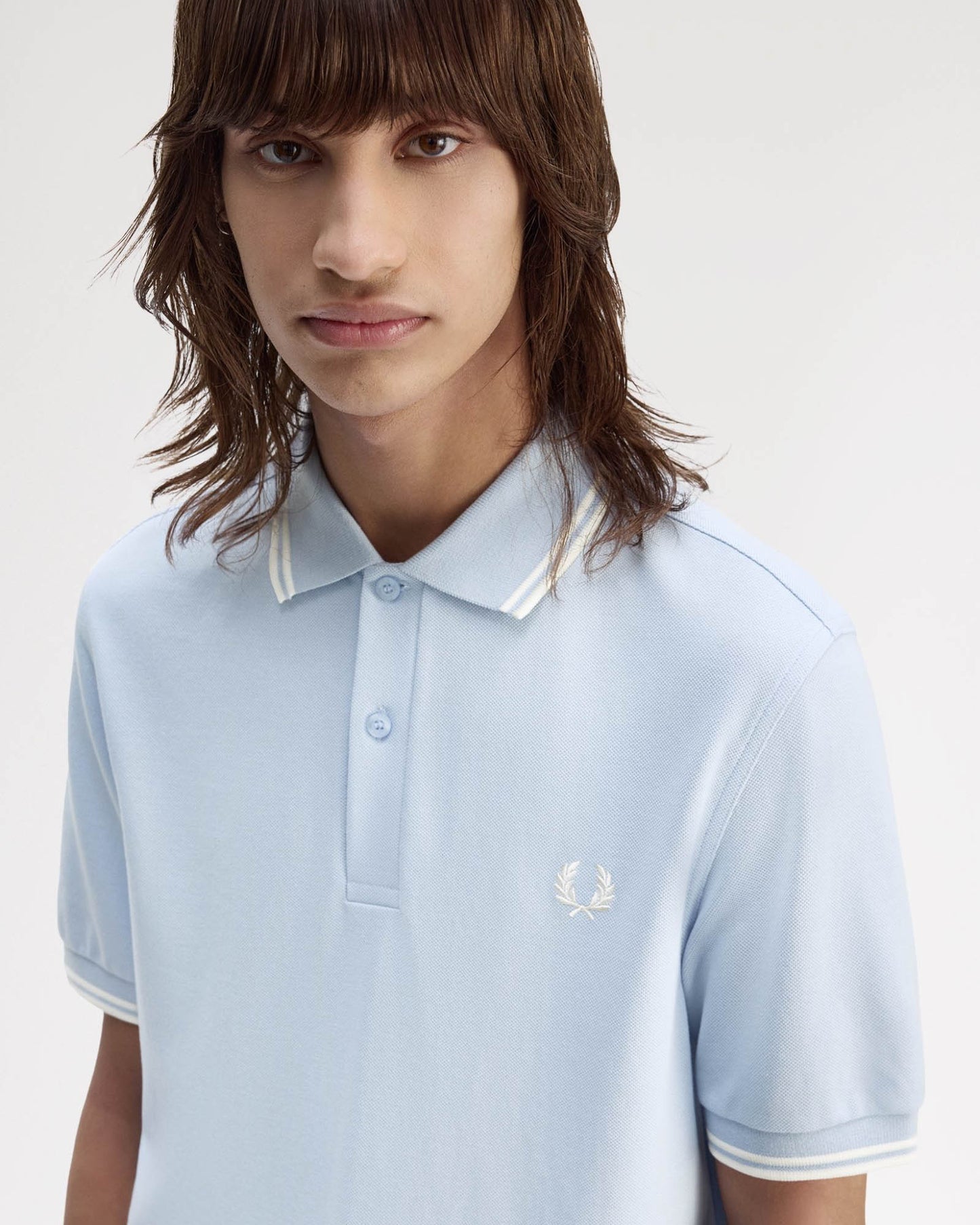 Fred Perry Mens Twin Tipped Signature Polo Shirt - Light Smoke/Ecru 51A