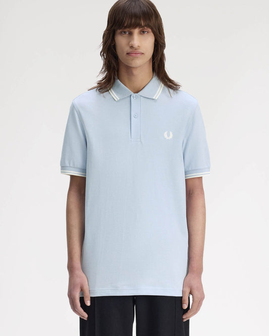 Fred Perry Mens Twin Tipped Signature Polo Shirt - Light Smoke/Ecru 51A