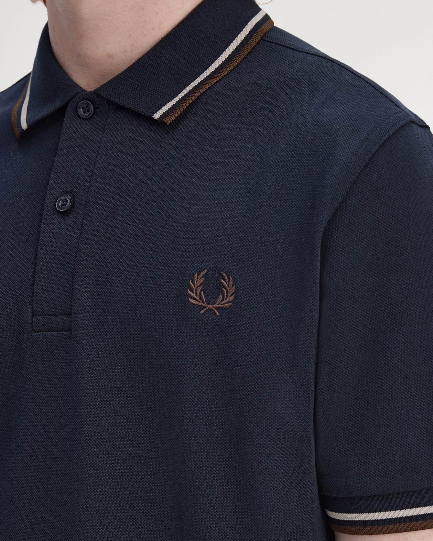 Fred Perry Mens Twin Tipped Signature Polo Shirt - Navy/Warm Oat/Burnt Tobacco 52A
