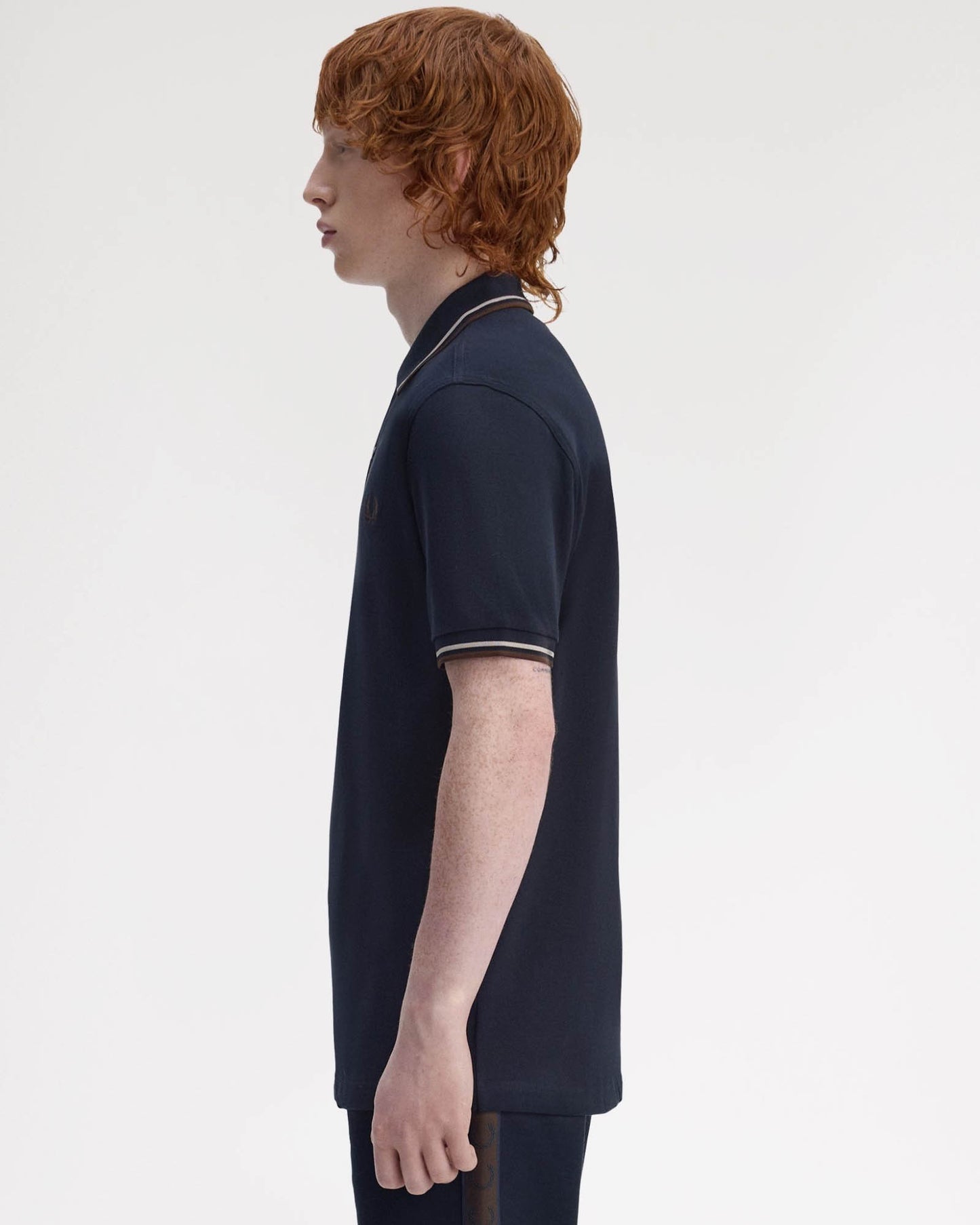 Fred Perry Mens Twin Tipped Signature Polo Shirt - Navy/Warm Oat/Burnt Tobacco 52A