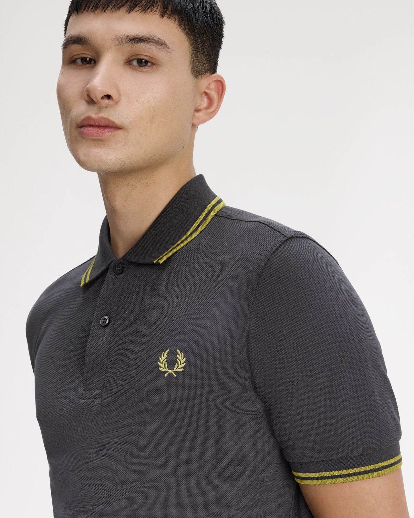 Fred Perry Mens Twin Tipped Signature Polo Shirt - Anchor Grey/Tennis Ball Yellow 58A
