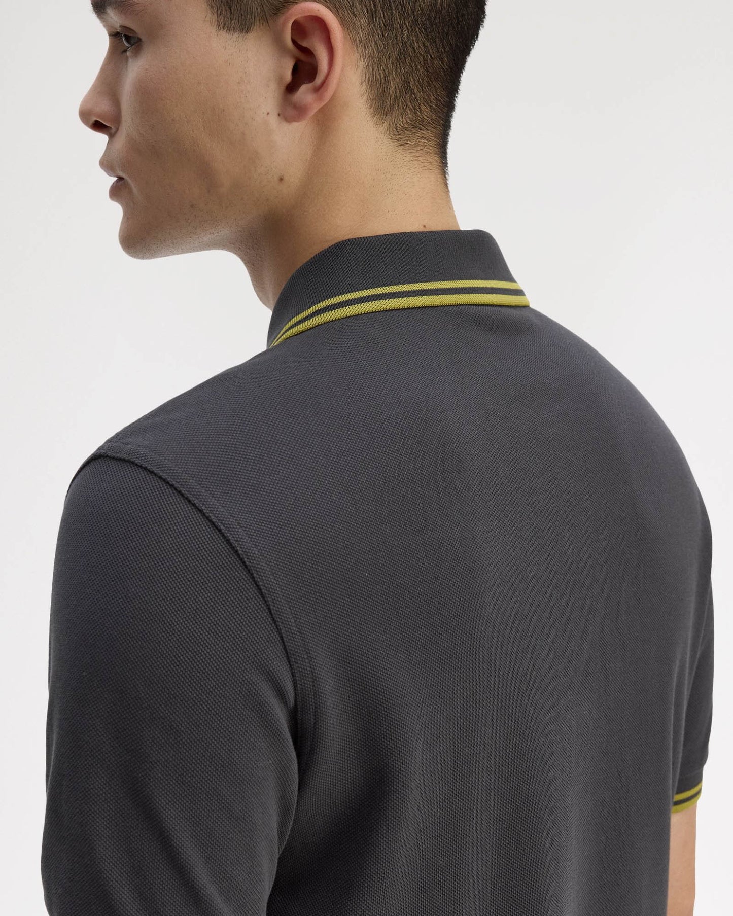 Fred Perry Mens Twin Tipped Signature Polo Shirt - Anchor Grey/Tennis Ball Yellow 58A