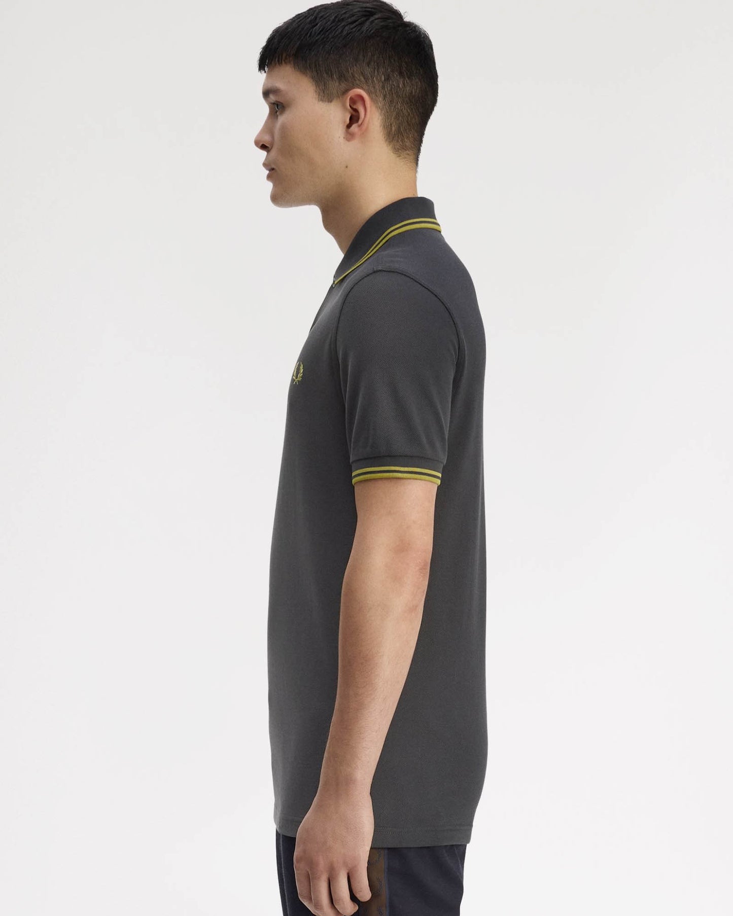 Fred Perry Mens Twin Tipped Signature Polo Shirt - Anchor Grey/Tennis Ball Yellow 58A