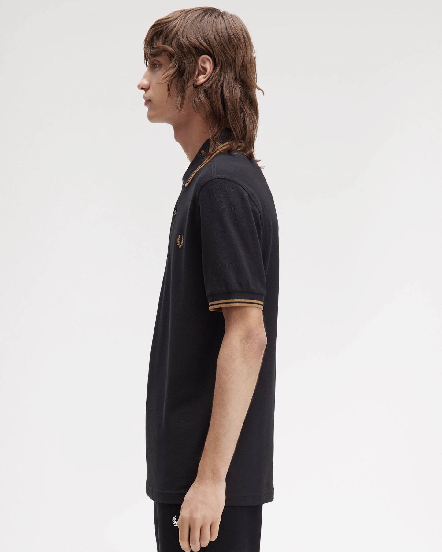 Fred Perry Mens Twin Tipped Signature Polo Shirt - Black/Shaded Stone/Shaded Stone S77