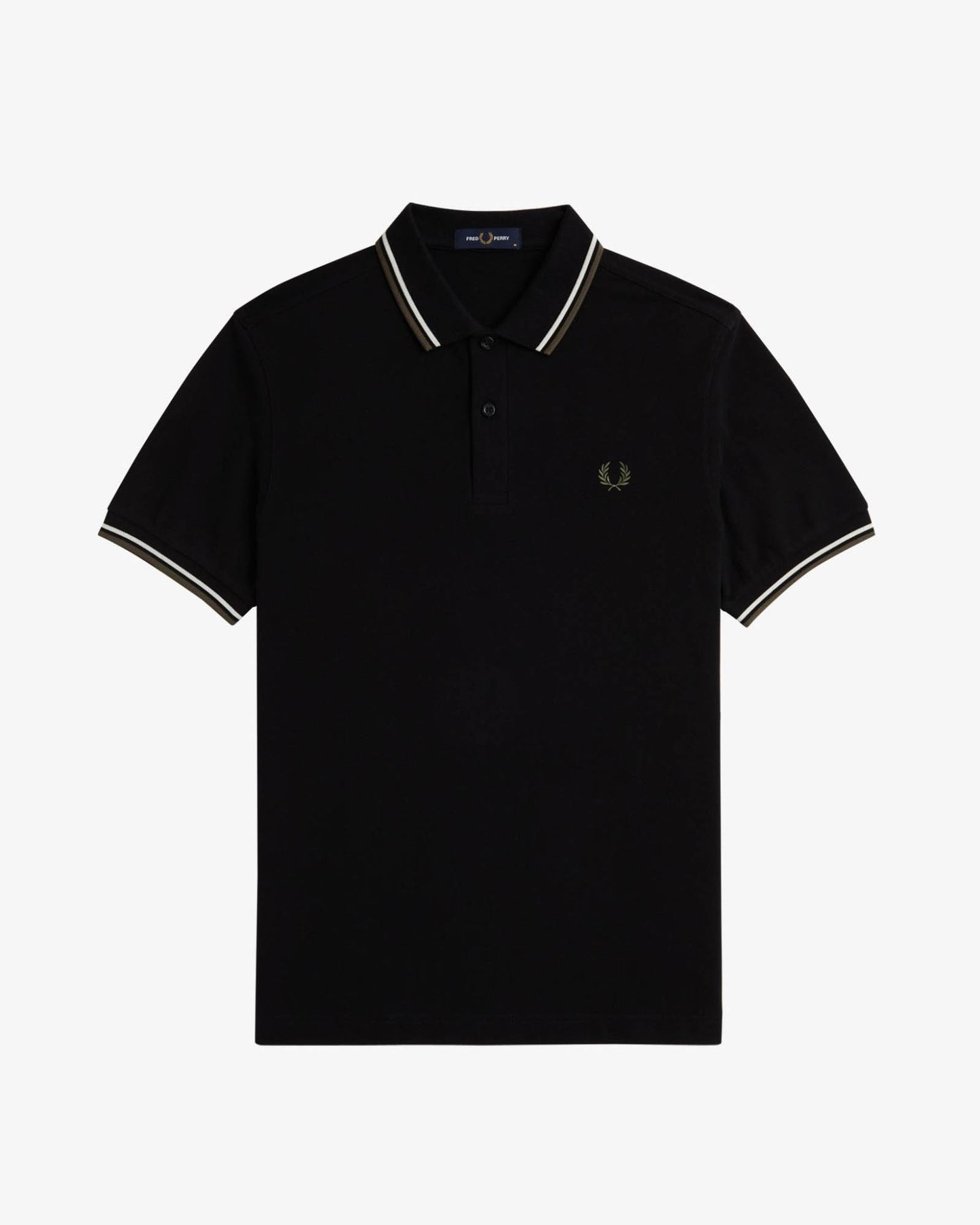 Fred Perry Mens Twin Tipped Signature Polo Shirt - Black/Ecru/Laurel Wreath Green W54