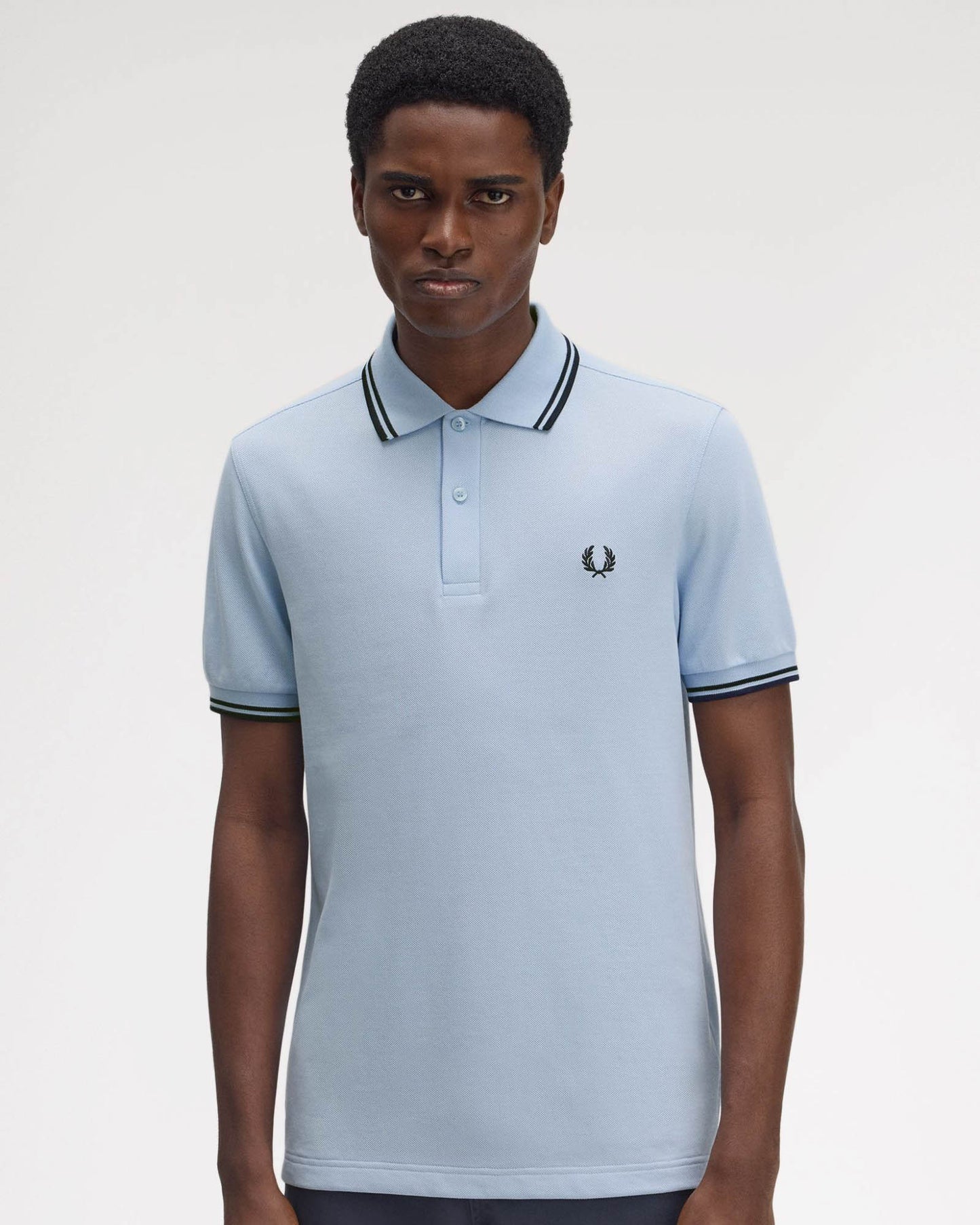 Fred Perry Mens Twin Tipped Signature Polo Shirt - Light Smoke/Navy/Navy Y69