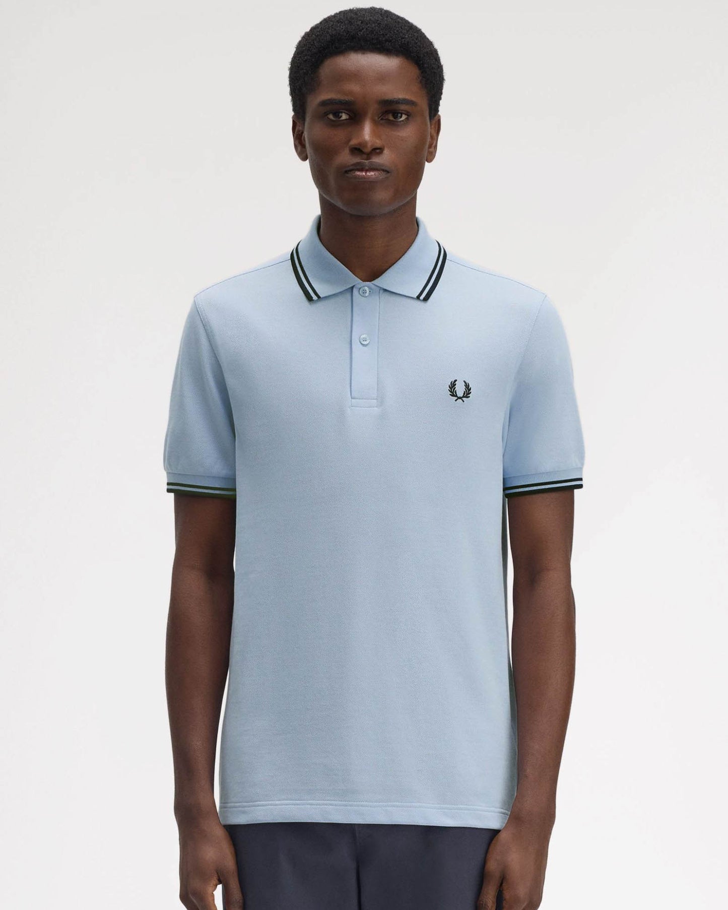 Fred Perry Mens Twin Tipped Signature Polo Shirt - Light Smoke/Navy/Navy Y69