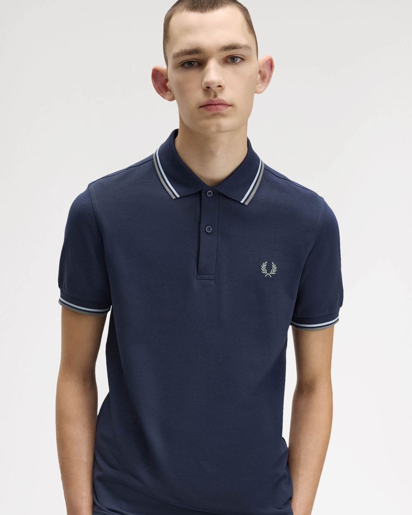 Fred Perry Mens Twin Tipped Signature Polo Shirt - Dark Airforce/Light Ice/Bayleaf Z47