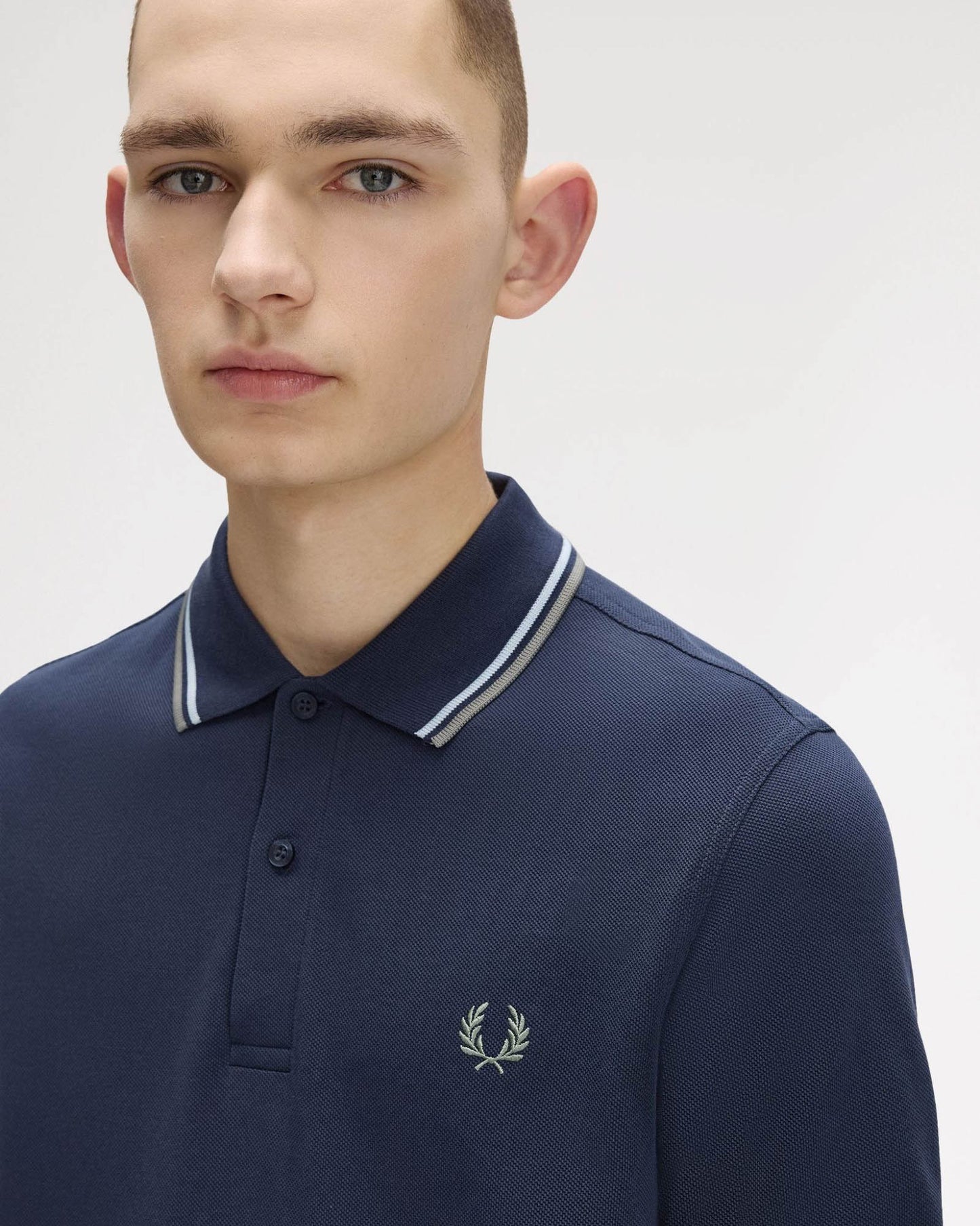 Fred Perry Mens Twin Tipped Signature Polo Shirt - Dark Airforce/Light Ice/Bayleaf Z47