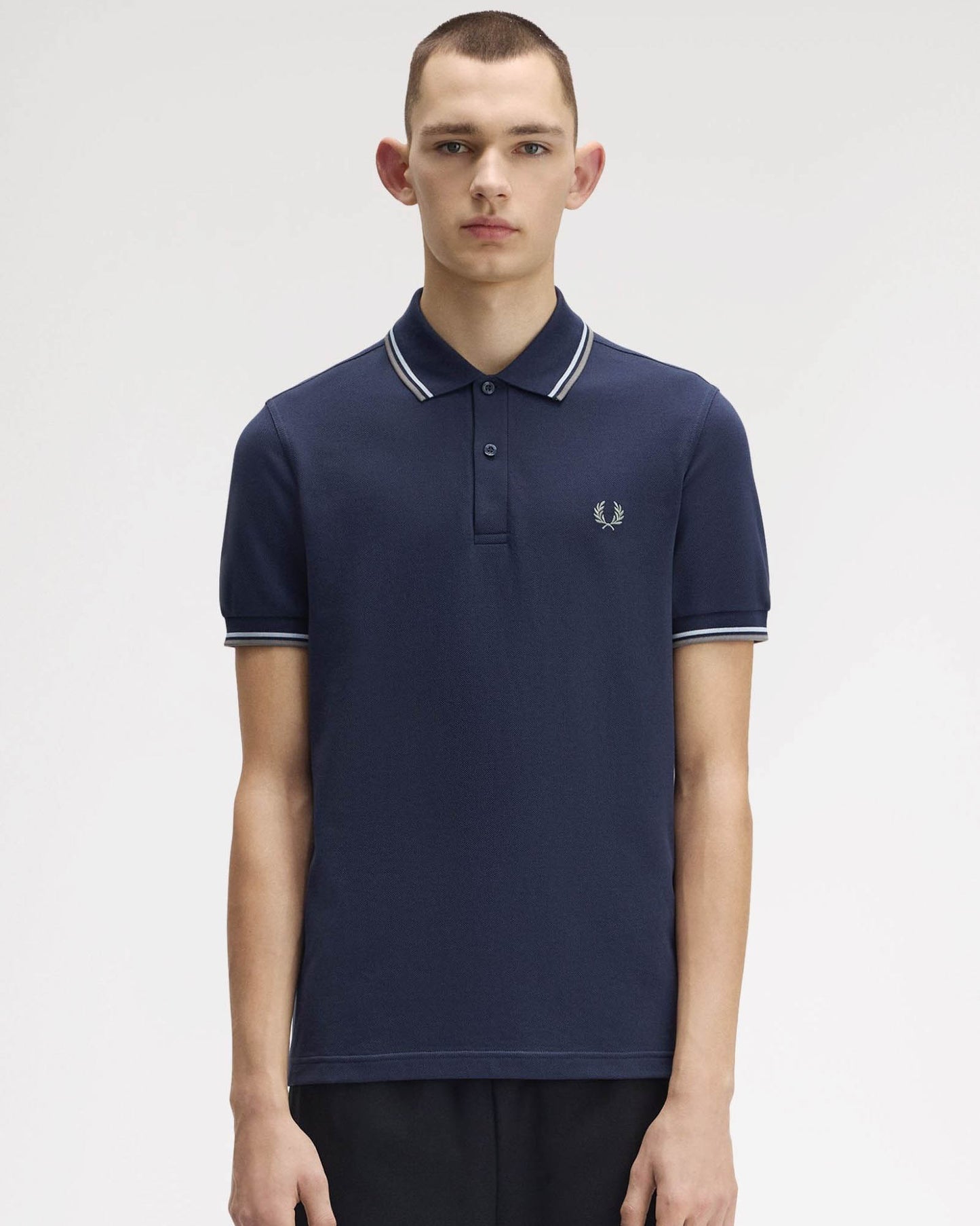 Fred Perry Mens Twin Tipped Signature Polo Shirt - Dark Airforce/Light Ice/Bayleaf Z47