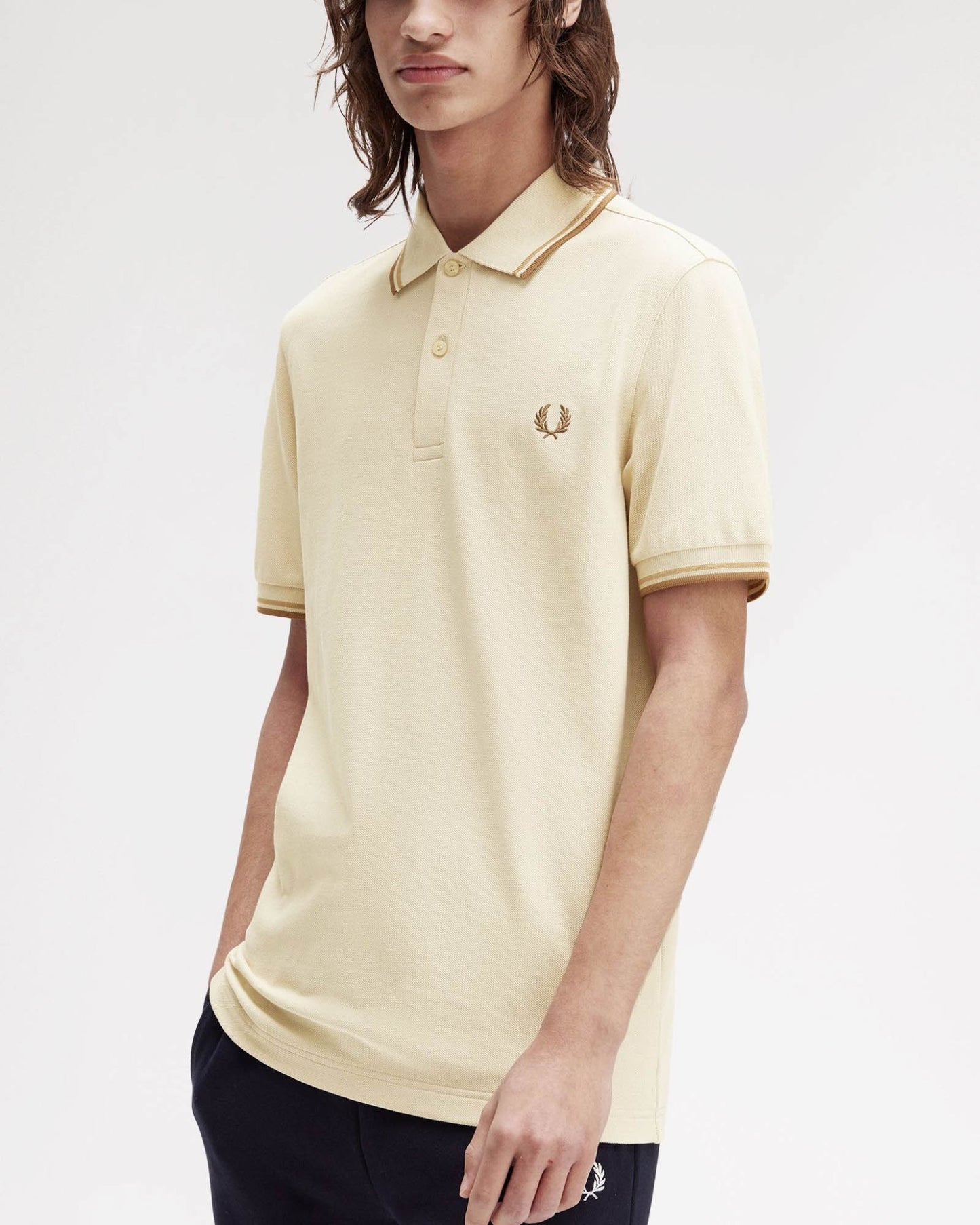 Fred Perry Mens Twin Tipped Signature Polo Shirt - Oatmeal/Warm Stone/Shaded Stone Z53