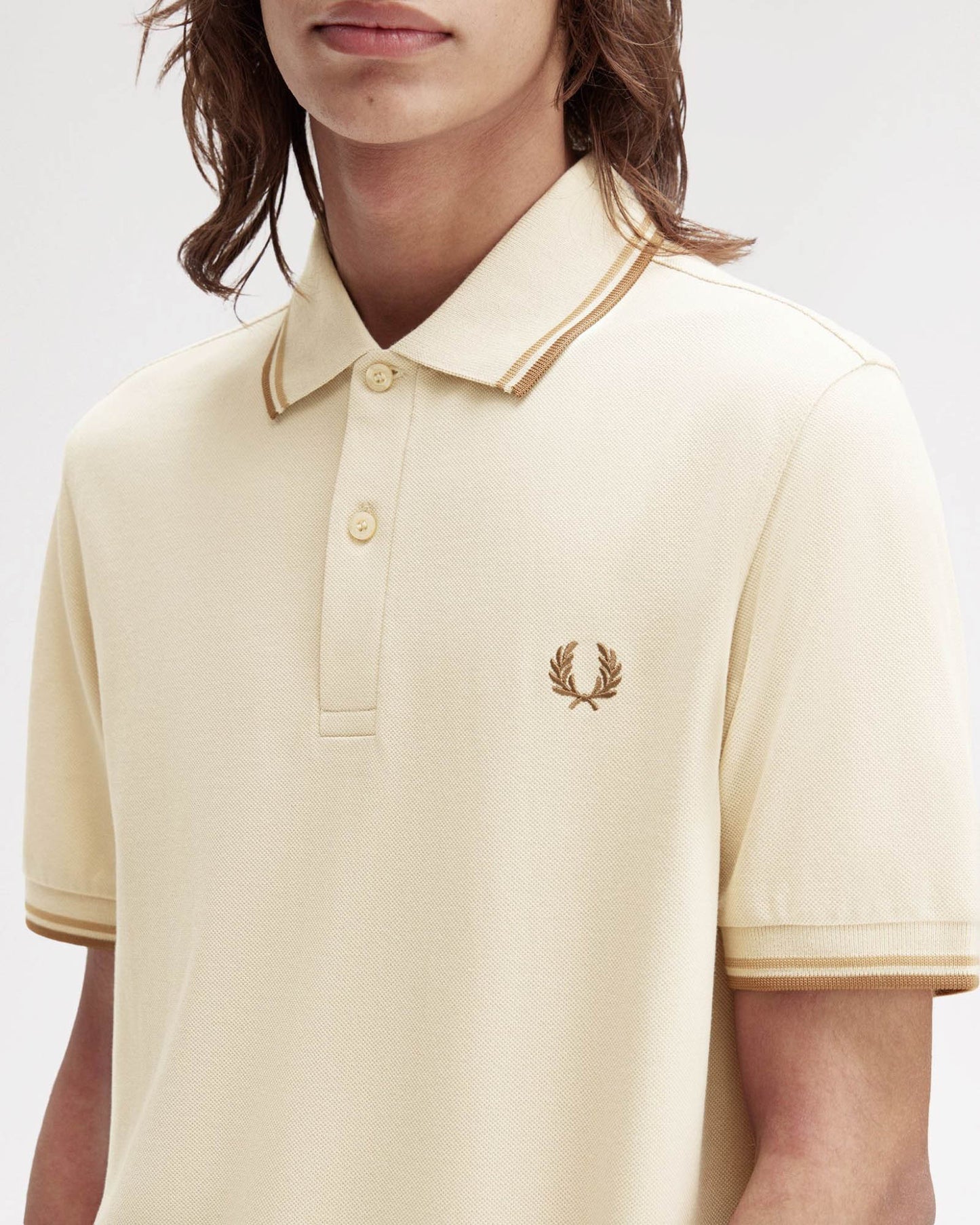 Fred Perry Mens Twin Tipped Signature Polo Shirt - Oatmeal/Warm Stone/Shaded Stone Z53