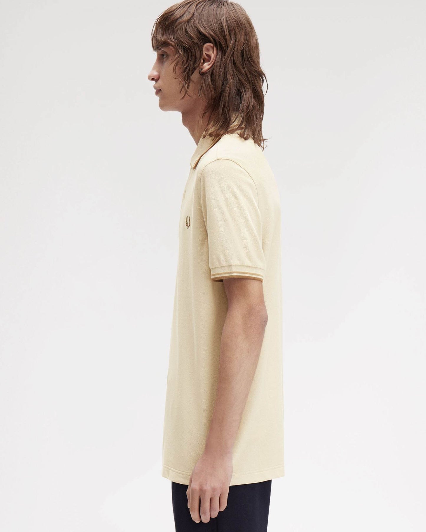Fred Perry Mens Twin Tipped Signature Polo Shirt - Oatmeal/Warm Stone/Shaded Stone Z53