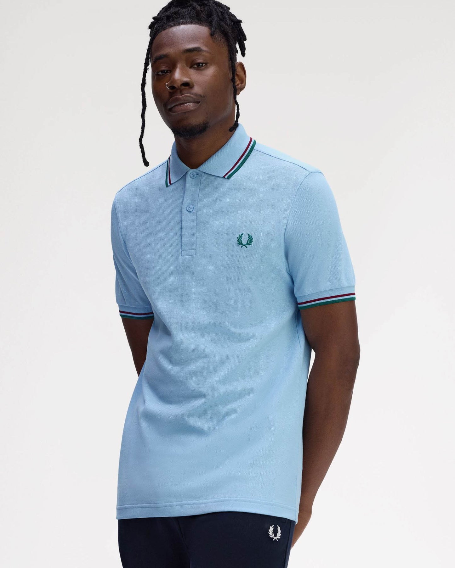 Fred Perry Mens Twin Tipped Signature Polo Shirt - Track Blue/Burnt Red/ Sport Green Z55