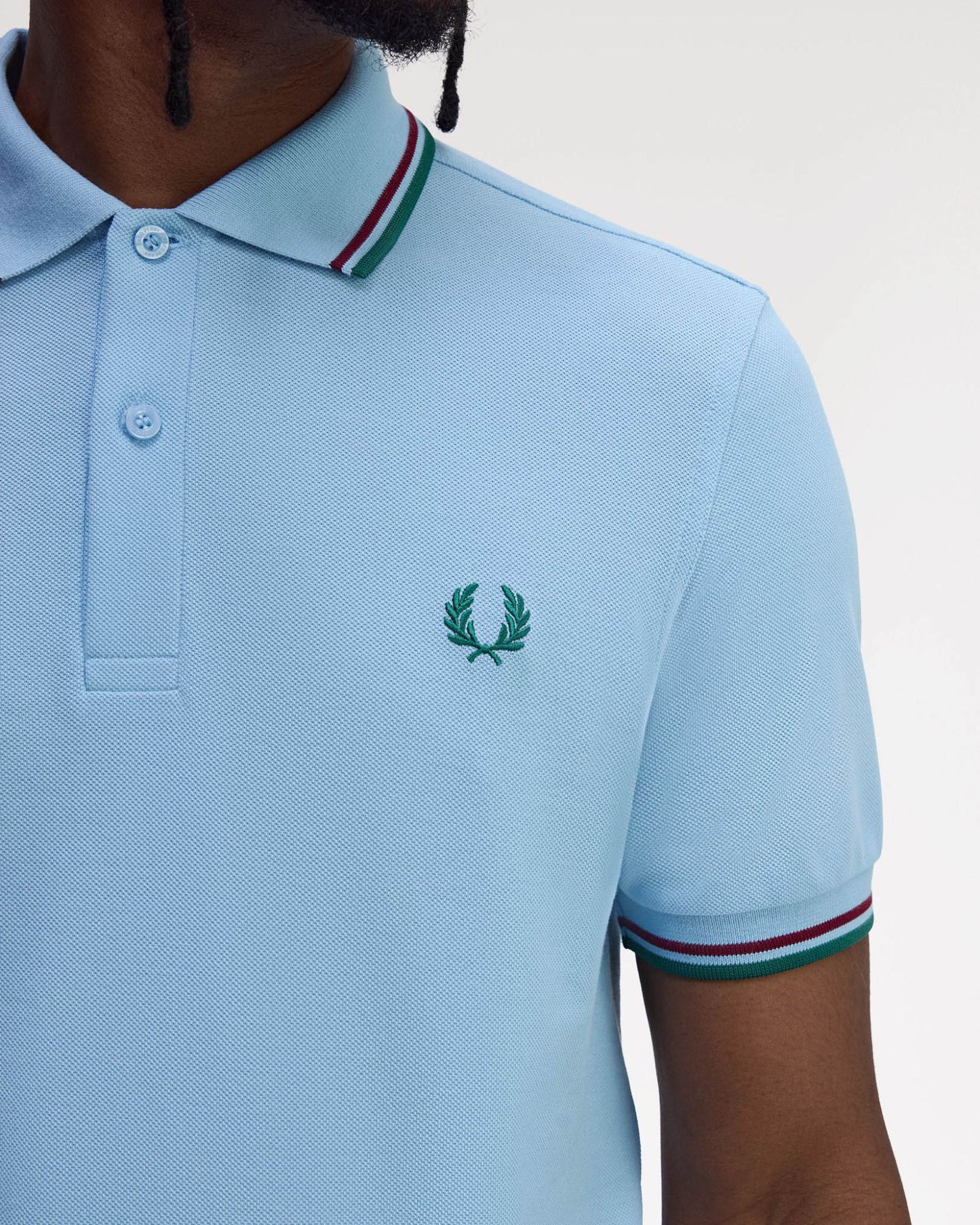 Fred Perry Mens Twin Tipped Signature Polo Shirt - Track Blue/Burnt Red/ Sport Green Z55