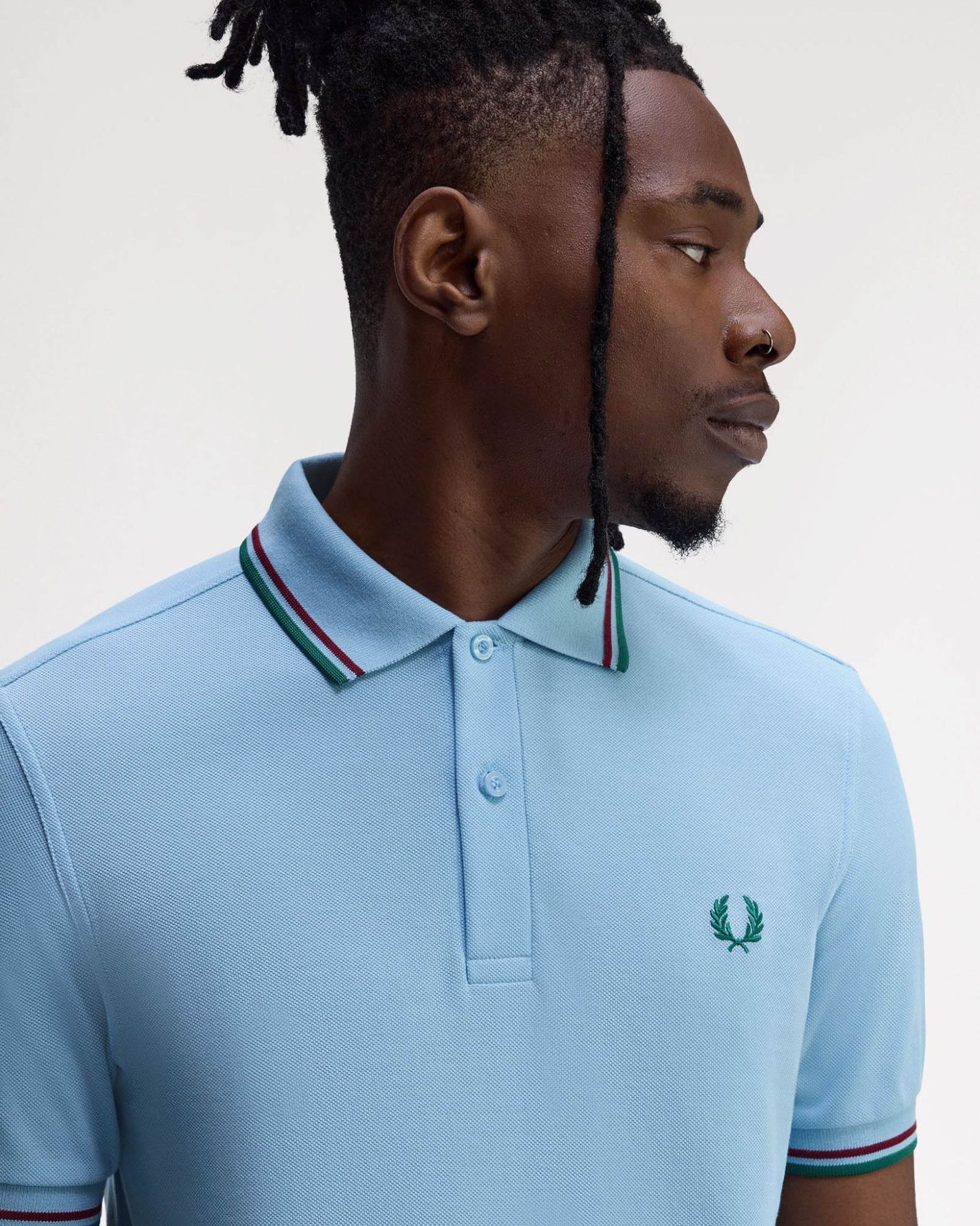 Fred Perry Mens Twin Tipped Signature Polo Shirt - Track Blue/Burnt Red/ Sport Green Z55