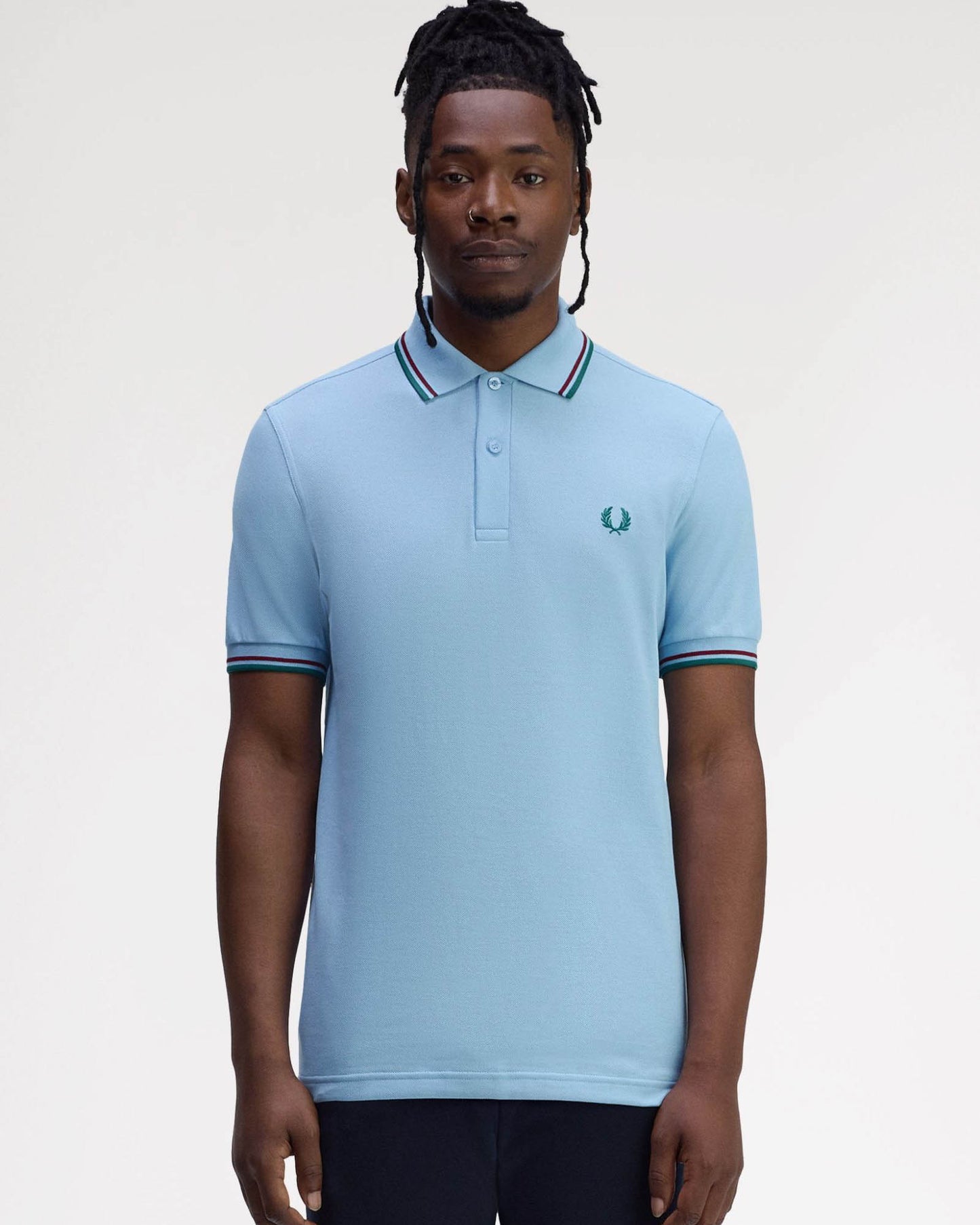 Fred Perry Mens Twin Tipped Signature Polo Shirt - Track Blue/Burnt Red/ Sport Green Z55