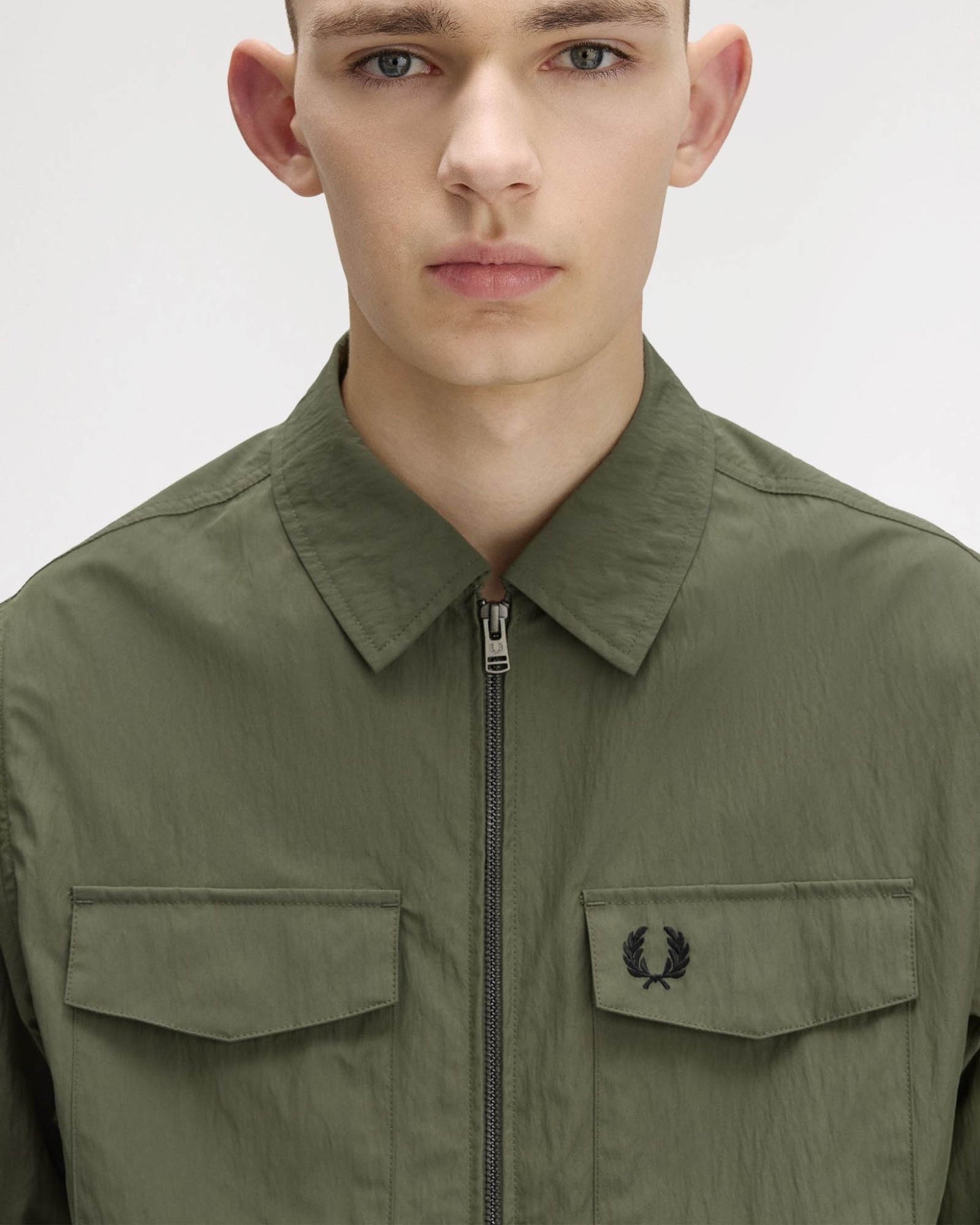 Fred Perry Mens Zip Overshirt - Laurel Wreath Green X21