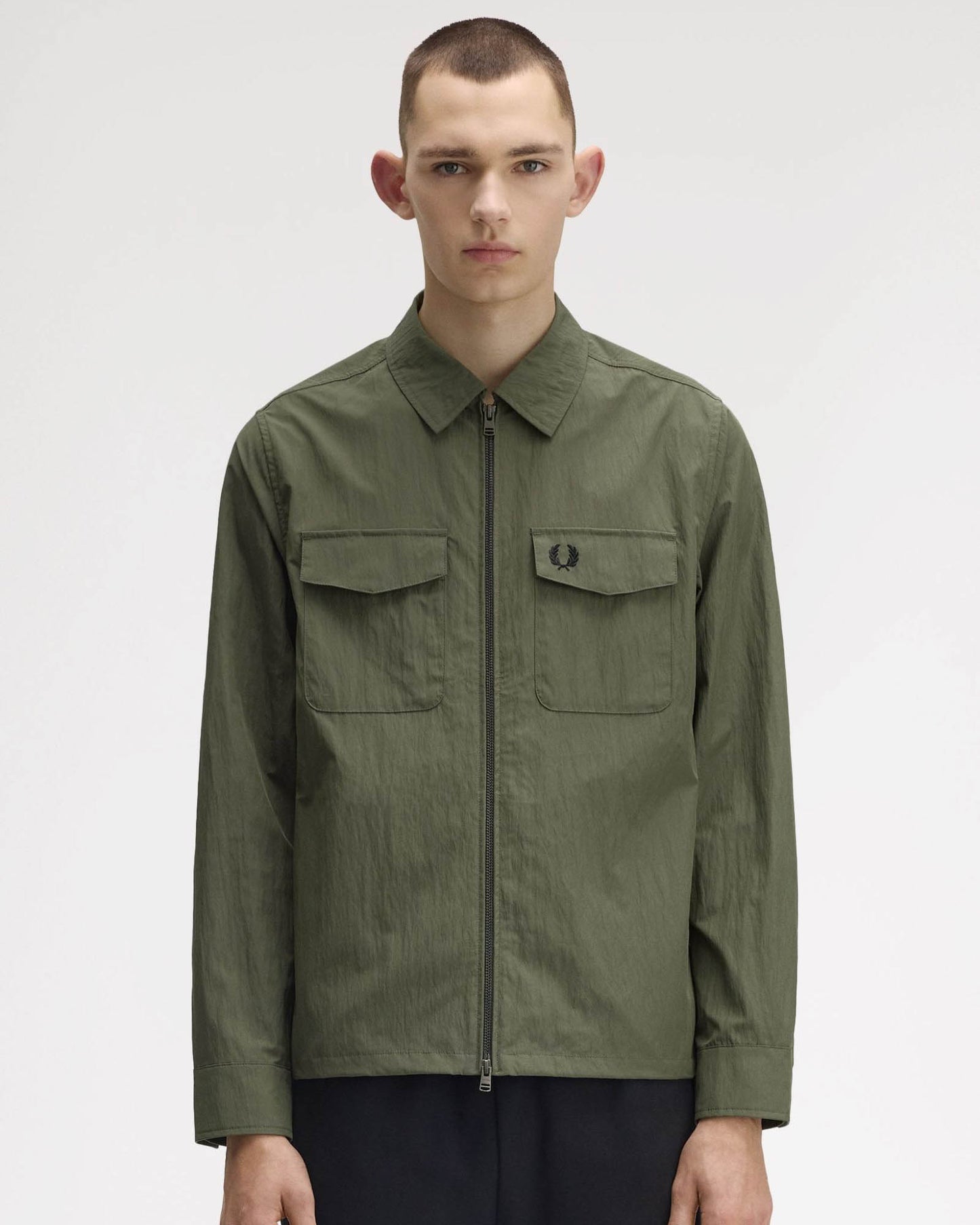 Fred Perry Mens Zip Overshirt - Laurel Wreath Green X21