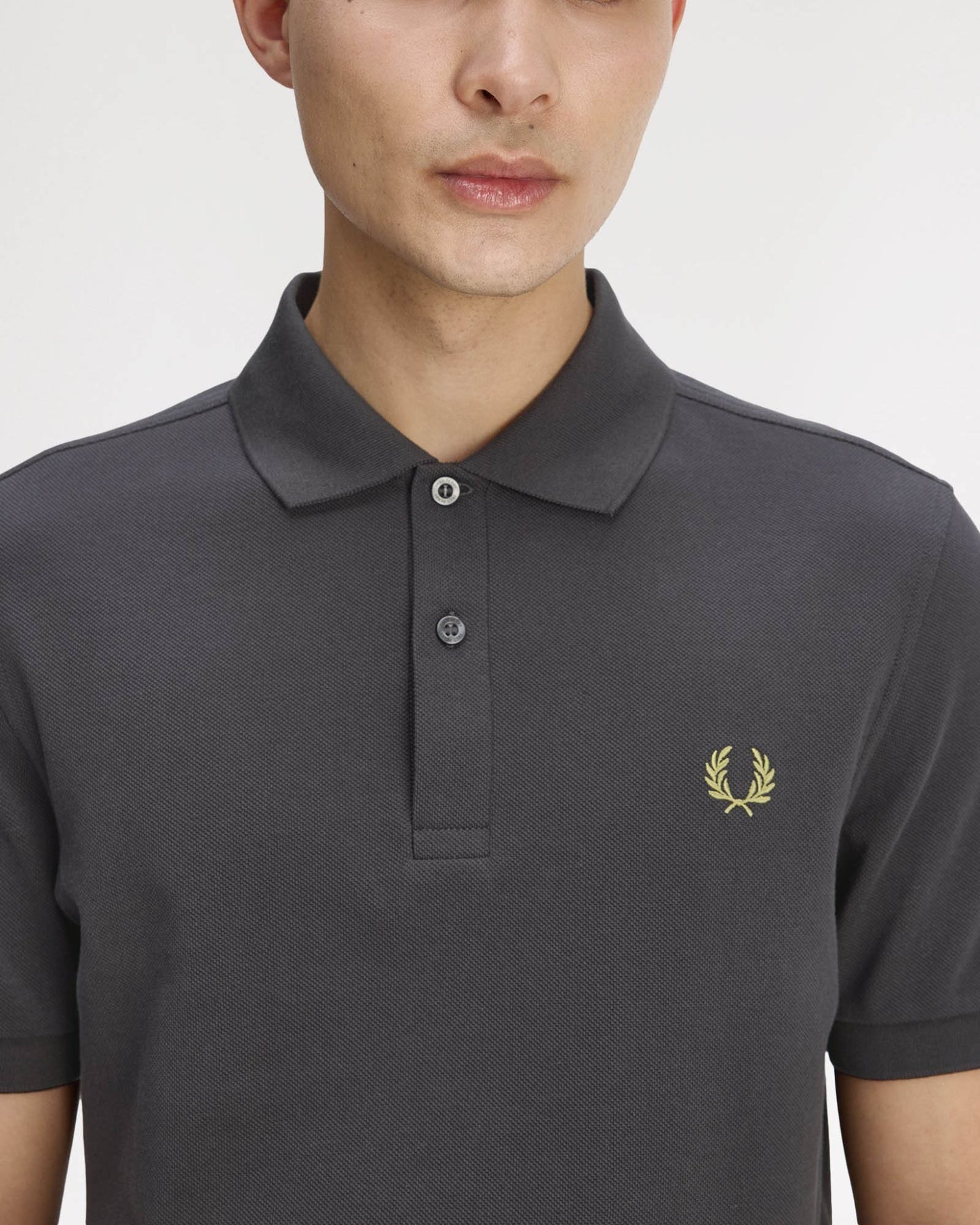 Fred Perry Mens Plain Signature Polo Shirt - Anchor Grey/Tennis Ball Yellow 58A