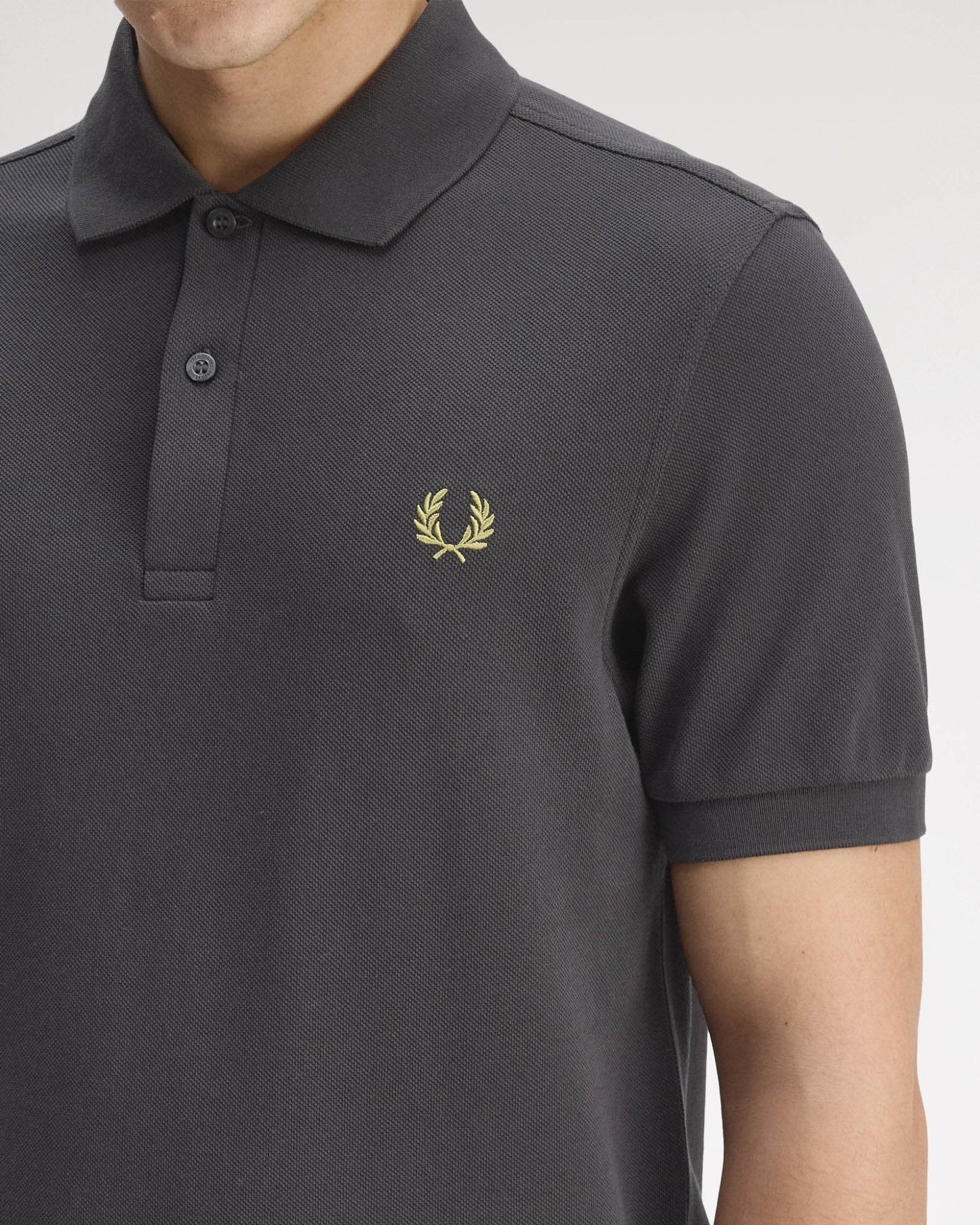 Fred Perry Mens Plain Signature Polo Shirt - Anchor Grey/Tennis Ball Yellow 58A