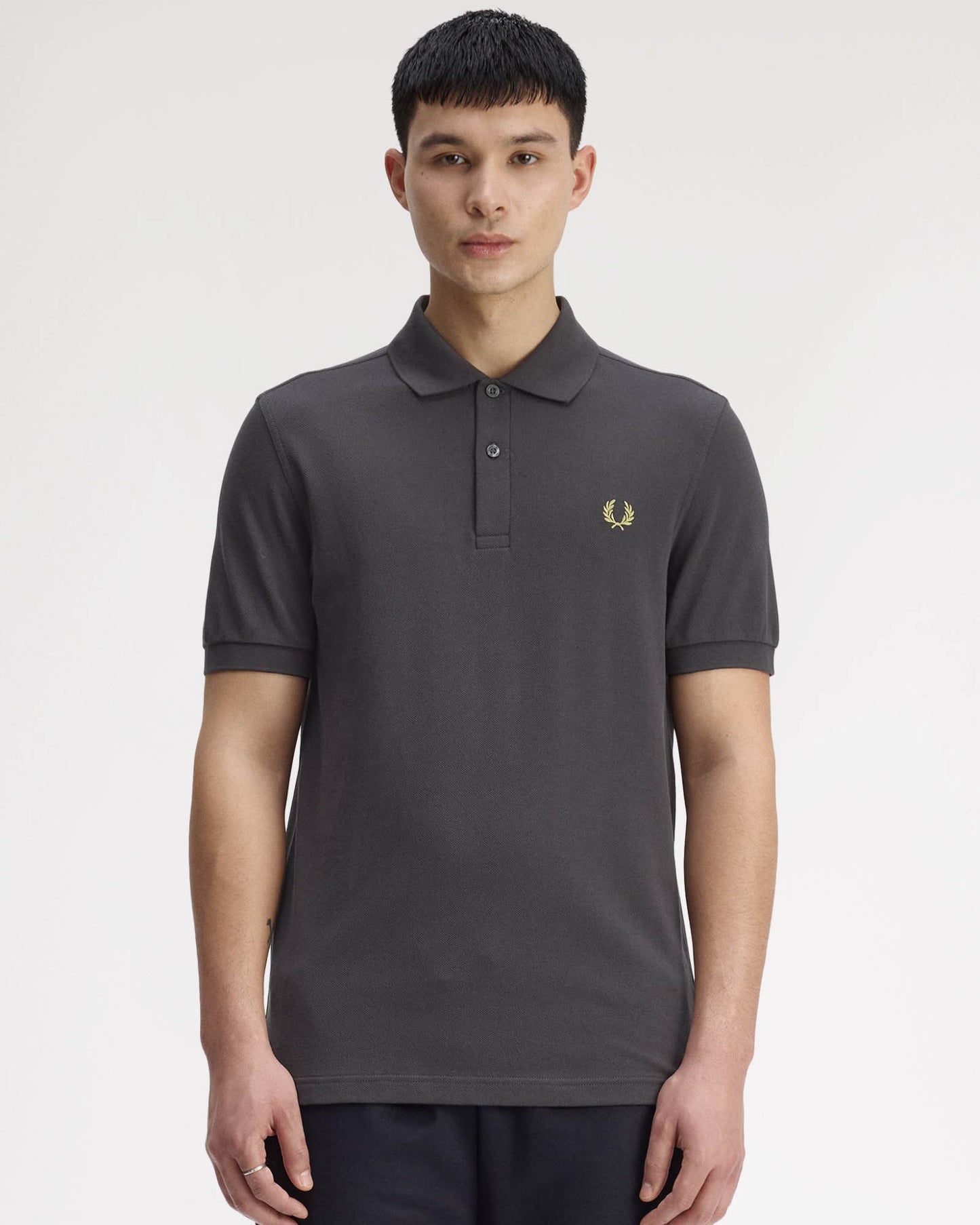 Fred Perry Mens Plain Signature Polo Shirt - Anchor Grey/Tennis Ball Yellow 58A