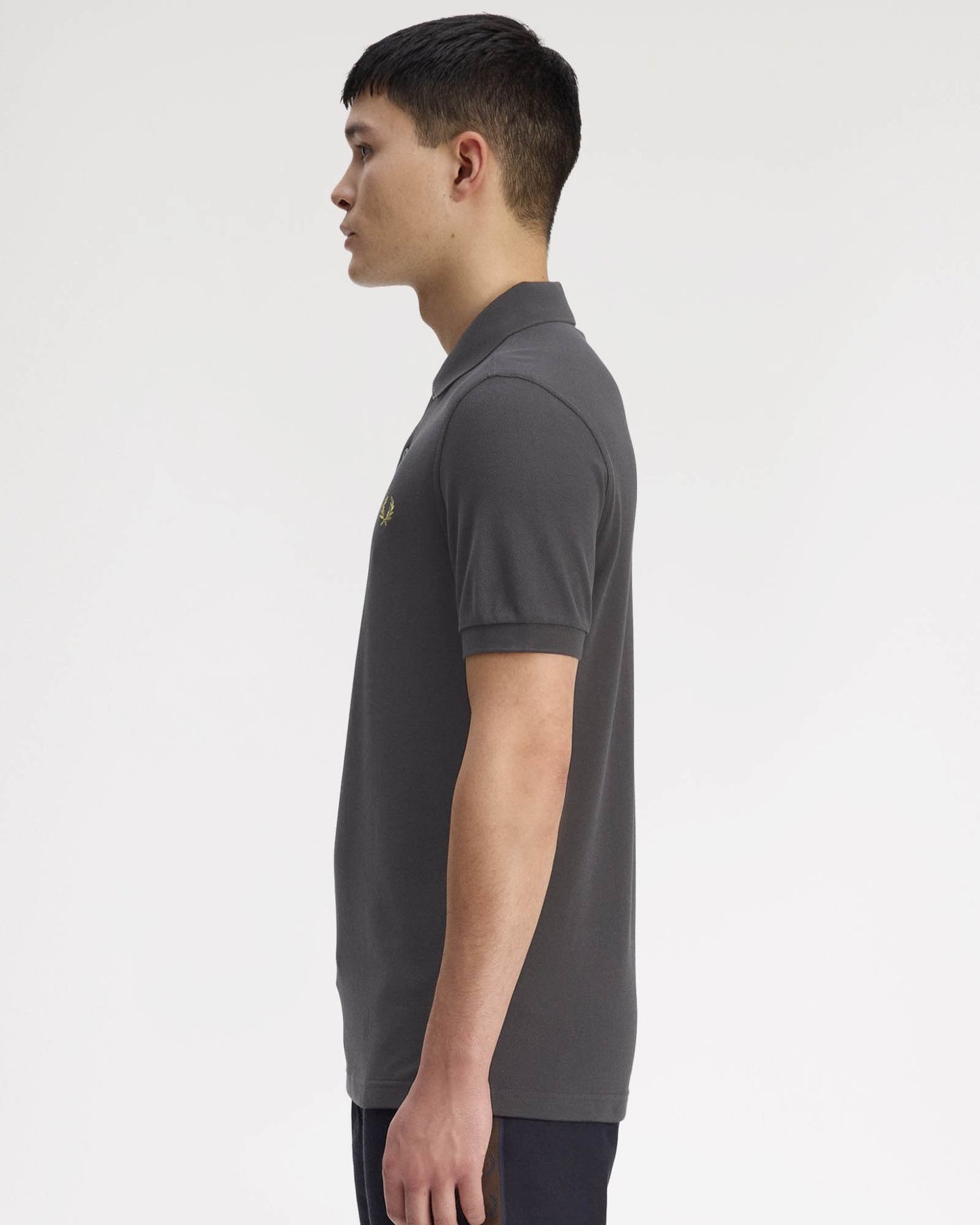 Fred Perry Mens Plain Signature Polo Shirt - Anchor Grey/Tennis Ball Yellow 58A
