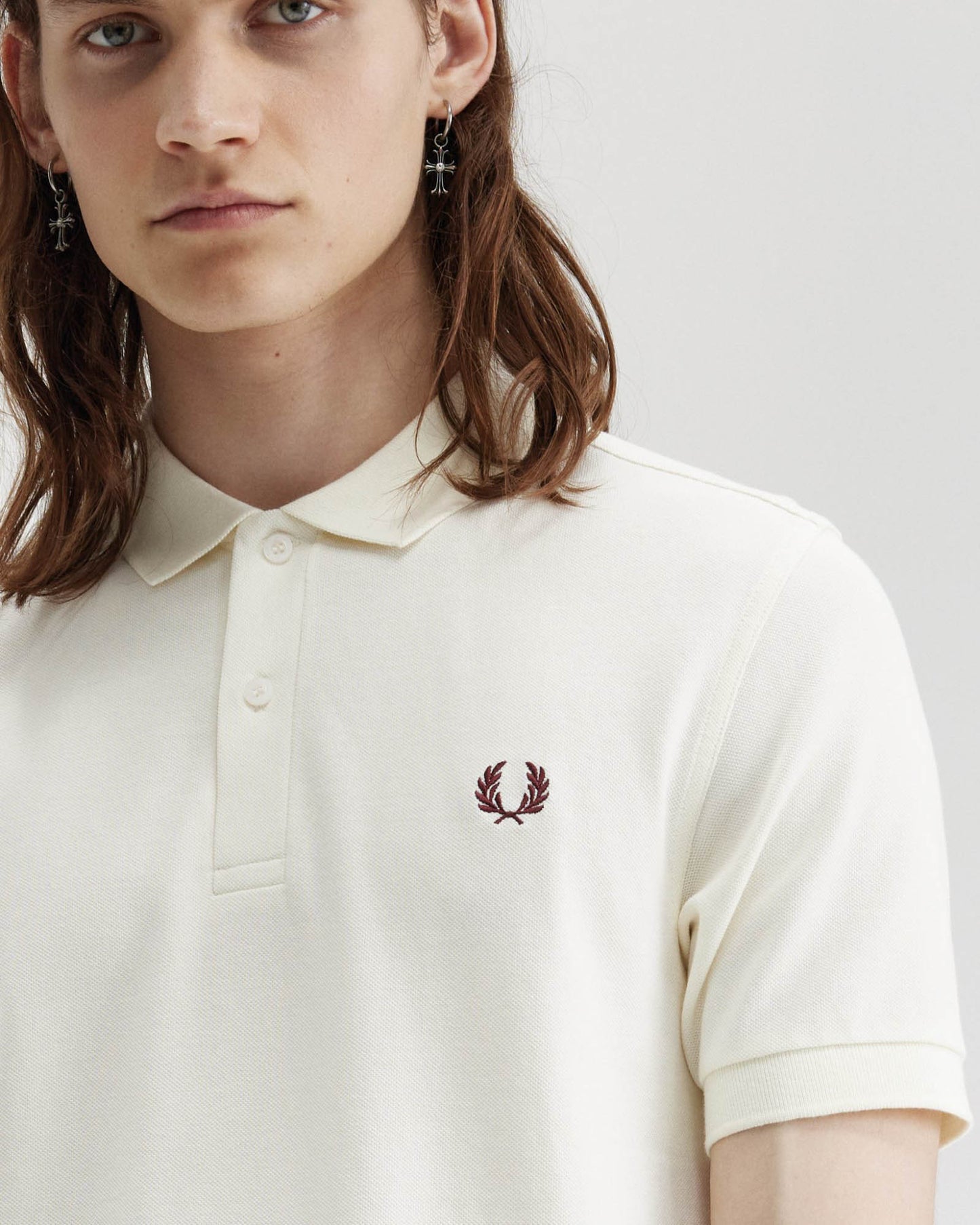 Fred Perry Mens Plain Signature Polo Shirt - Ecru/Oxblood V84