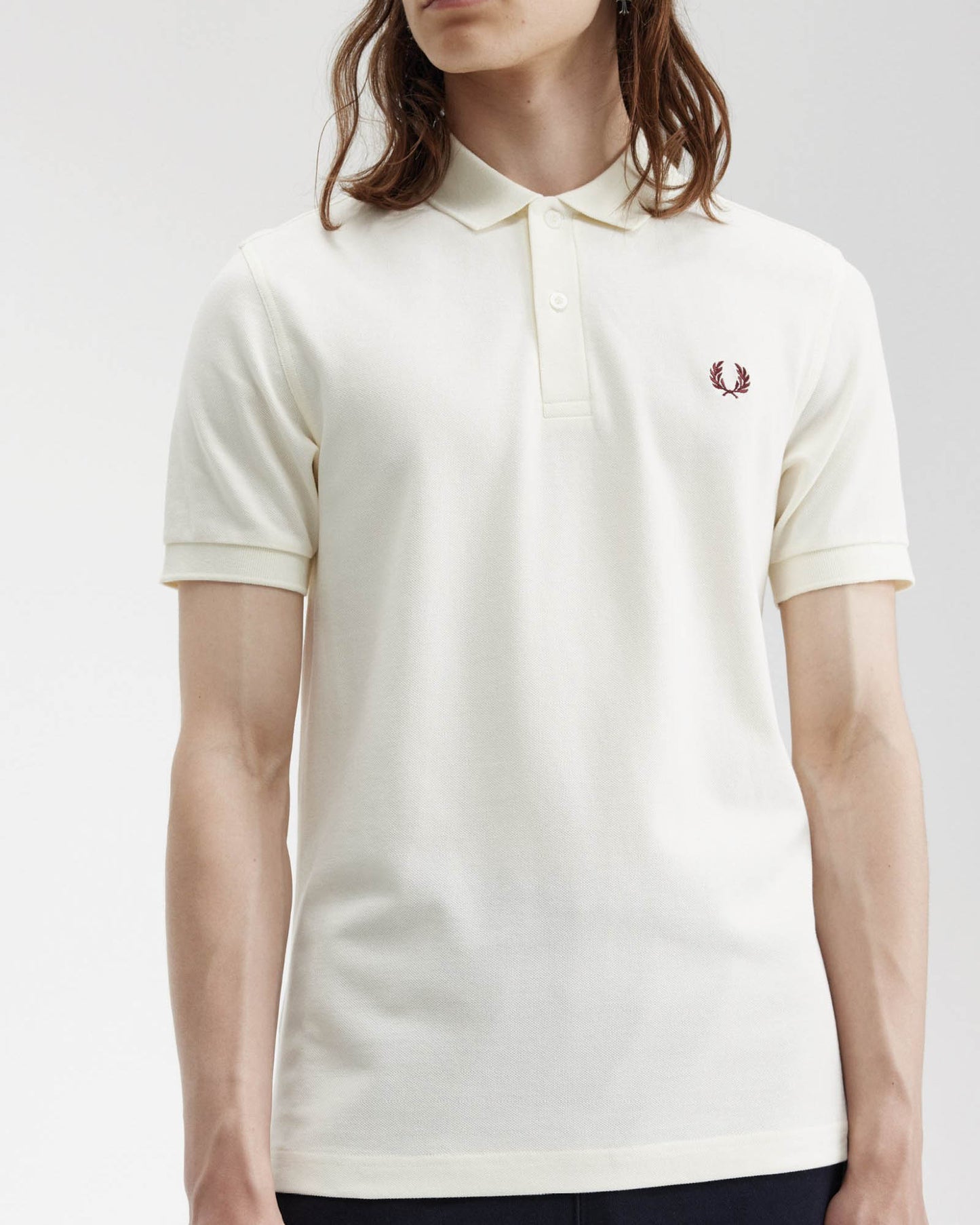 Fred Perry Mens Plain Signature Polo Shirt - Ecru/Oxblood V84
