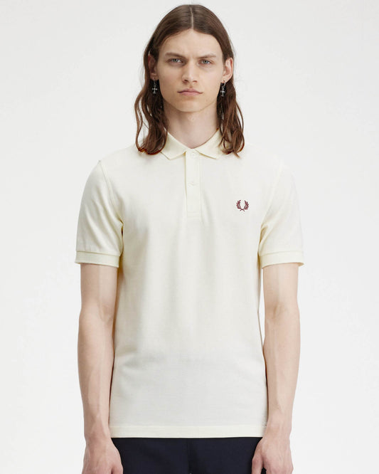 Fred Perry Mens Plain Signature Polo Shirt - Ecru/Oxblood V84