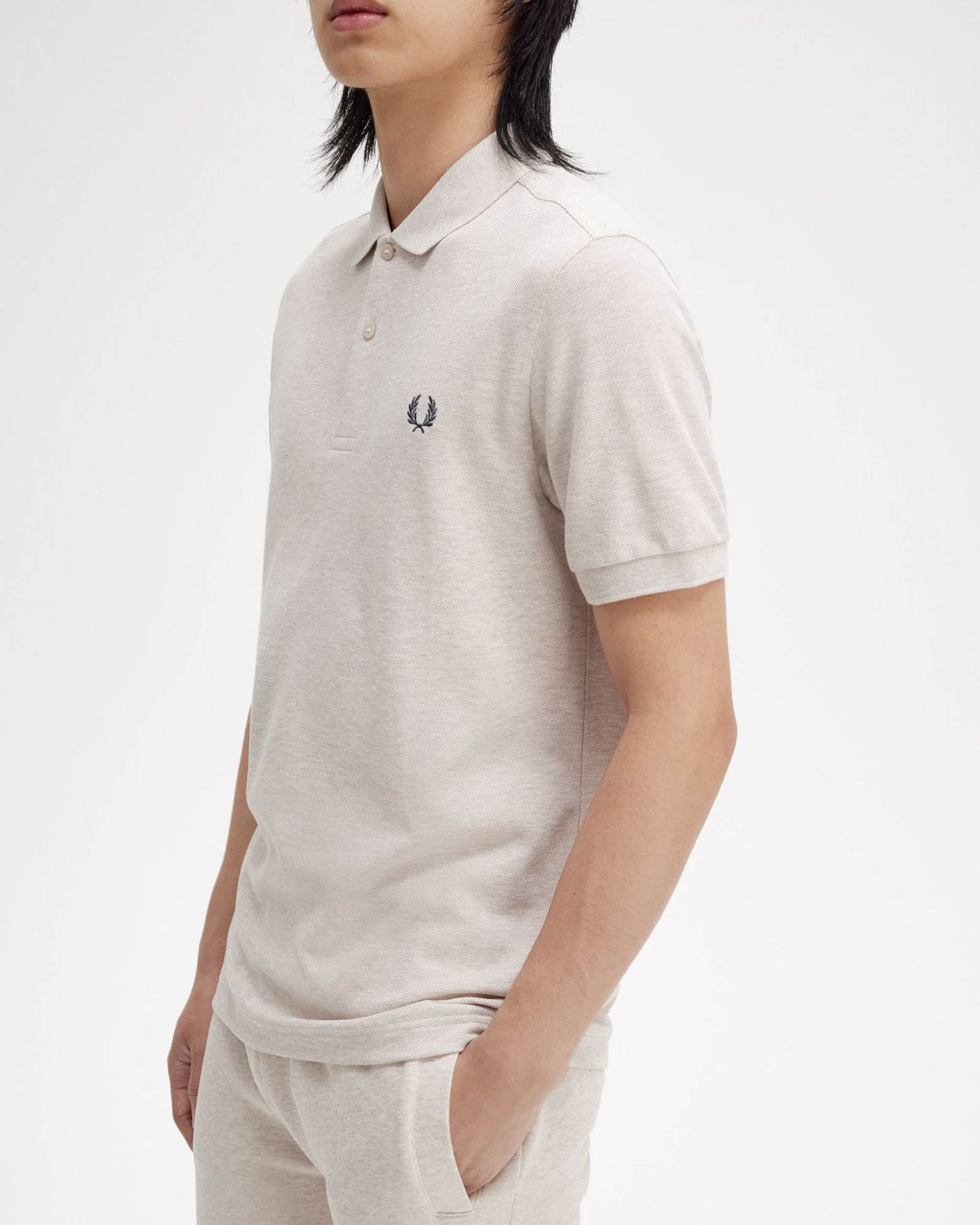 Fred Perry Mens Plain Signature Polo Shirt - Porridge Marl/Anchor Grey W50