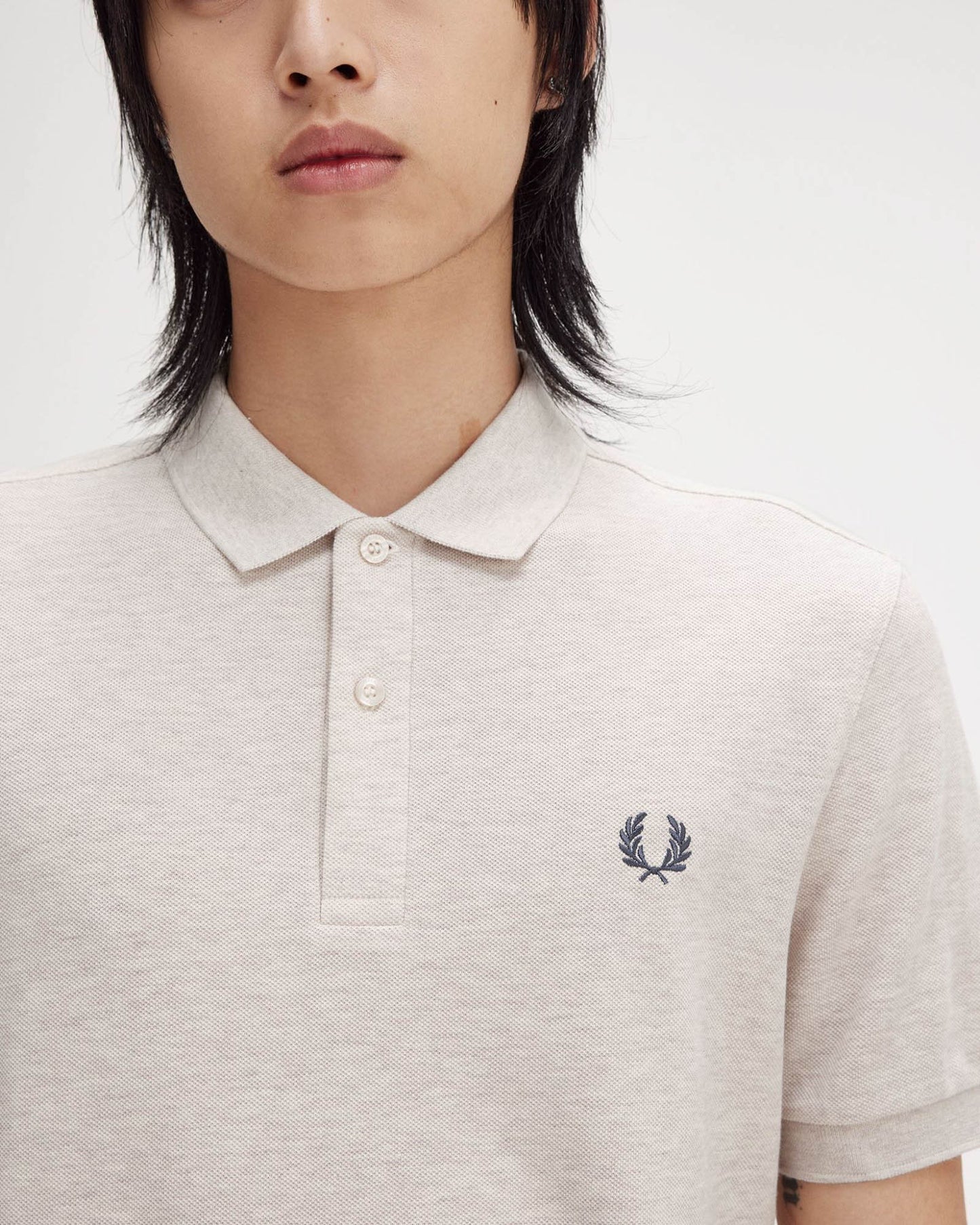 Fred Perry Mens Plain Signature Polo Shirt - Porridge Marl/Anchor Grey W50