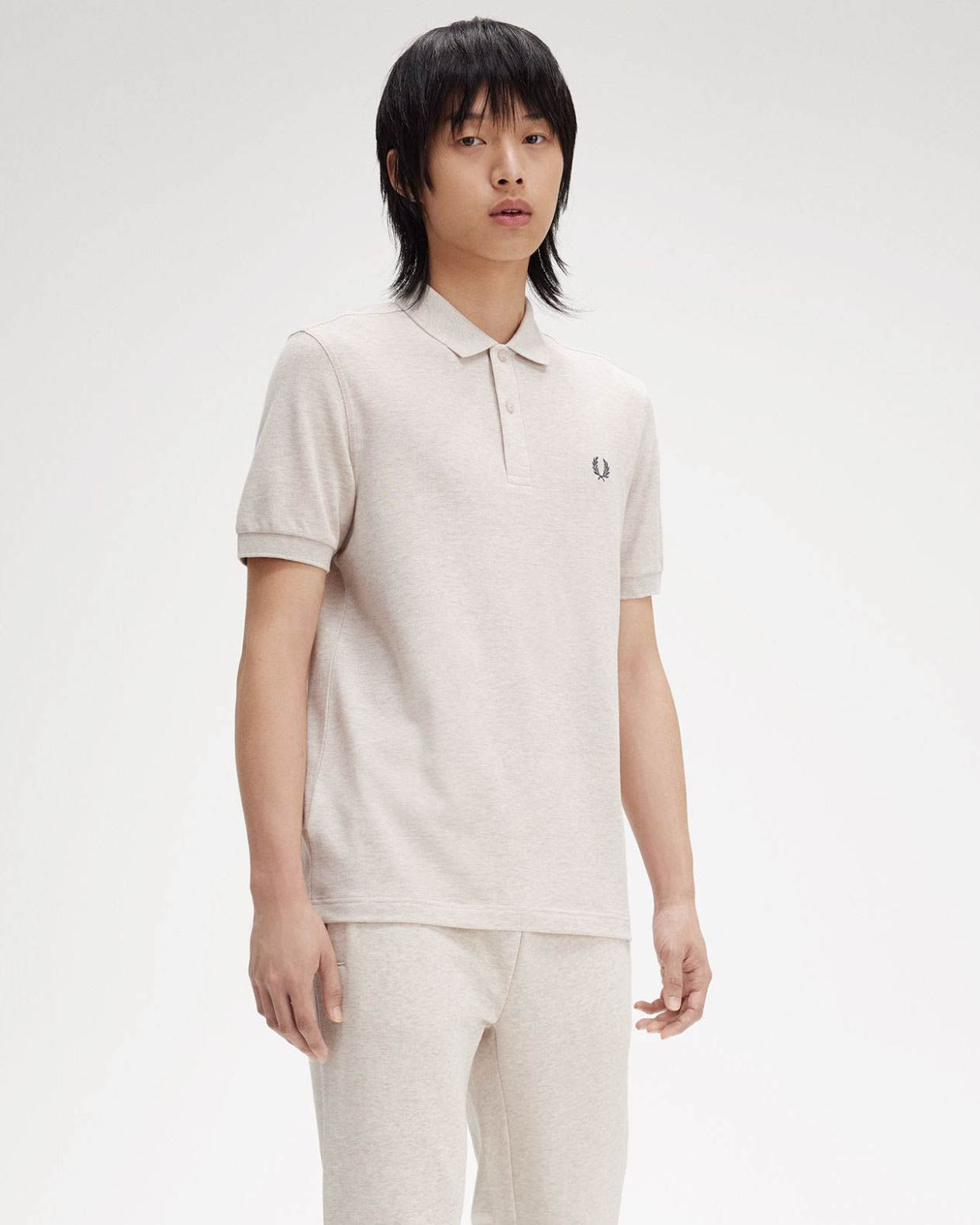 Fred Perry Mens Plain Signature Polo Shirt - Porridge Marl/Anchor Grey W50