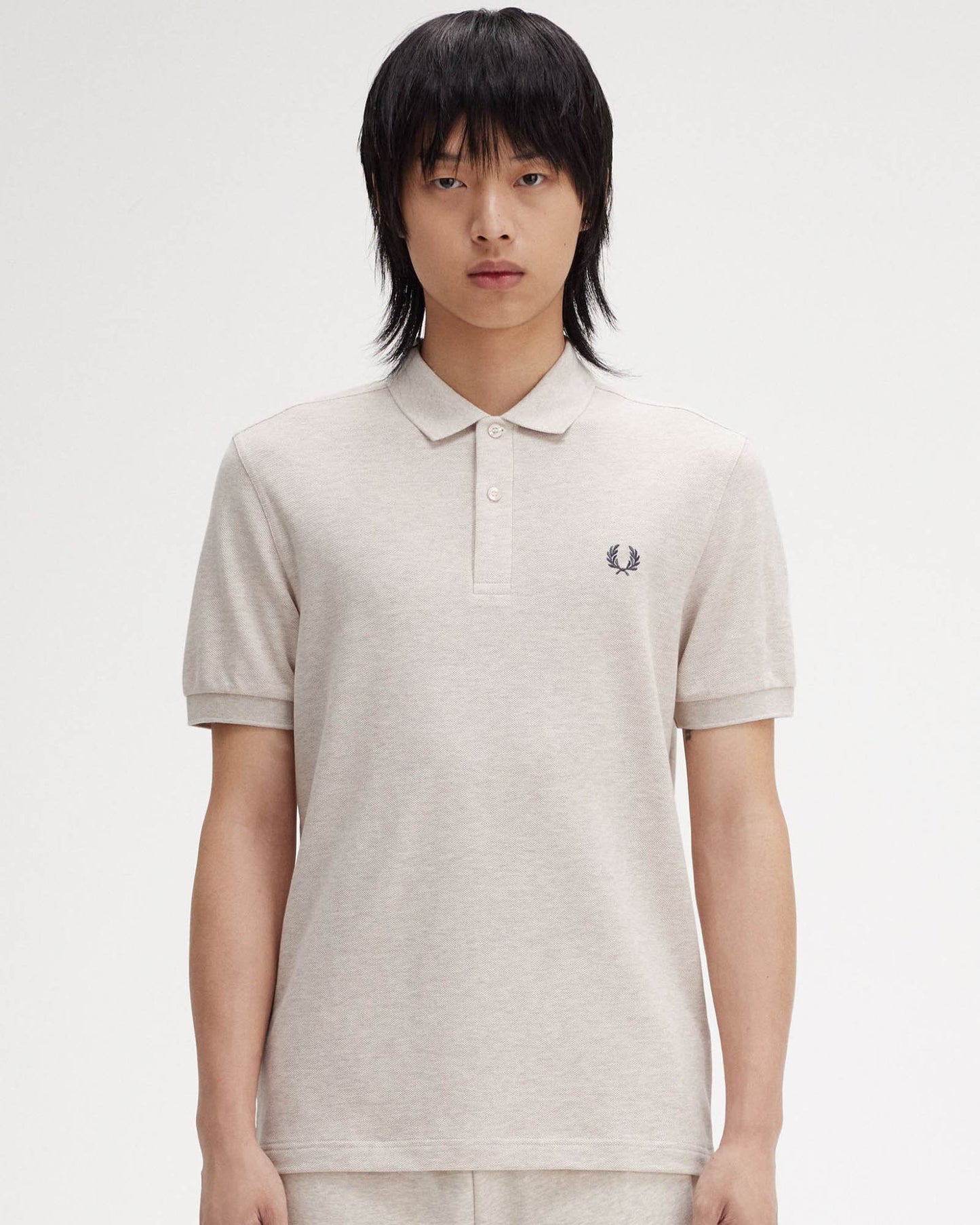 Fred Perry Mens Plain Signature Polo Shirt - Porridge Marl/Anchor Grey W50